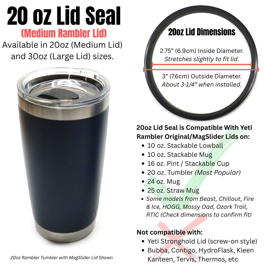 Yeti Lid Seal Gaskets for Magslider & Original Rambler Insulated Tumbler Mugs (3 Pack)