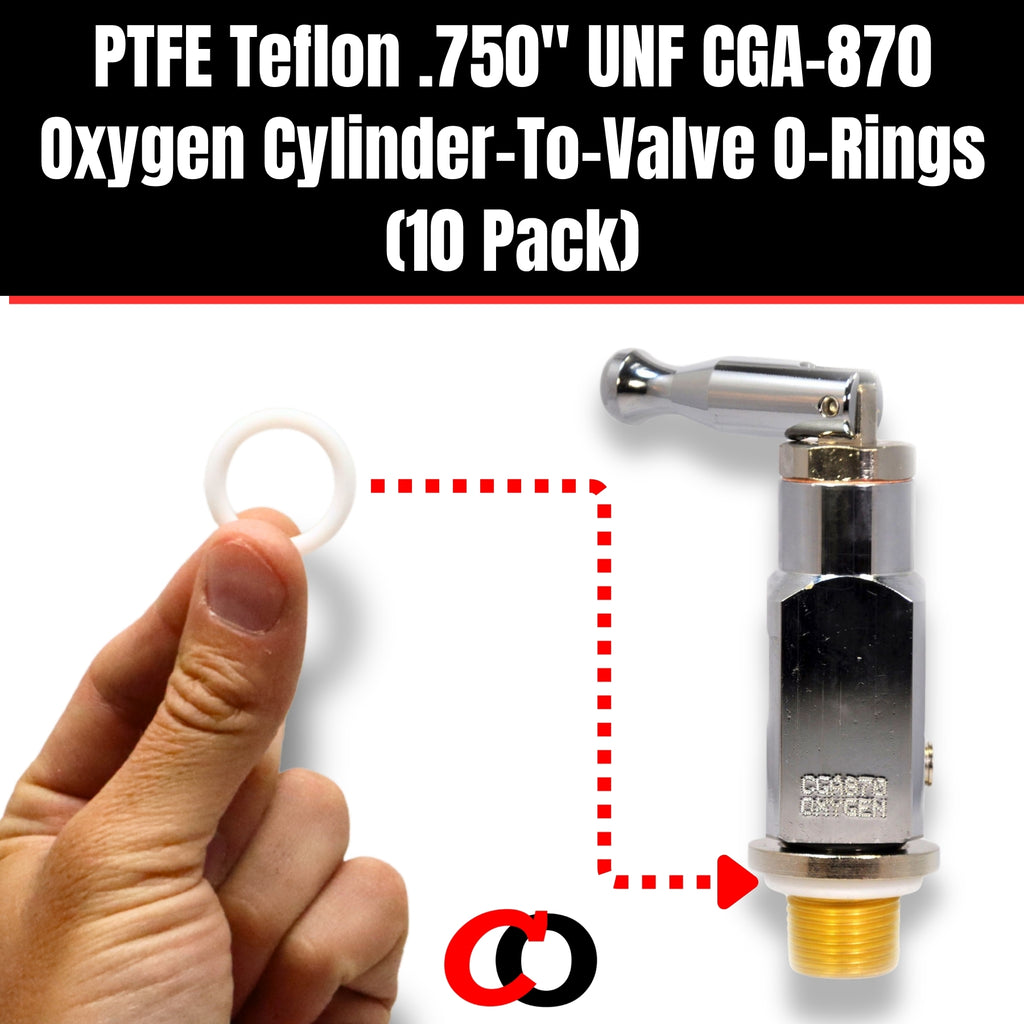 PTFE Teflon .750" UNF CGA-870 Oxygen Cylinder-To-Valve O-Rings (10 Pack)
