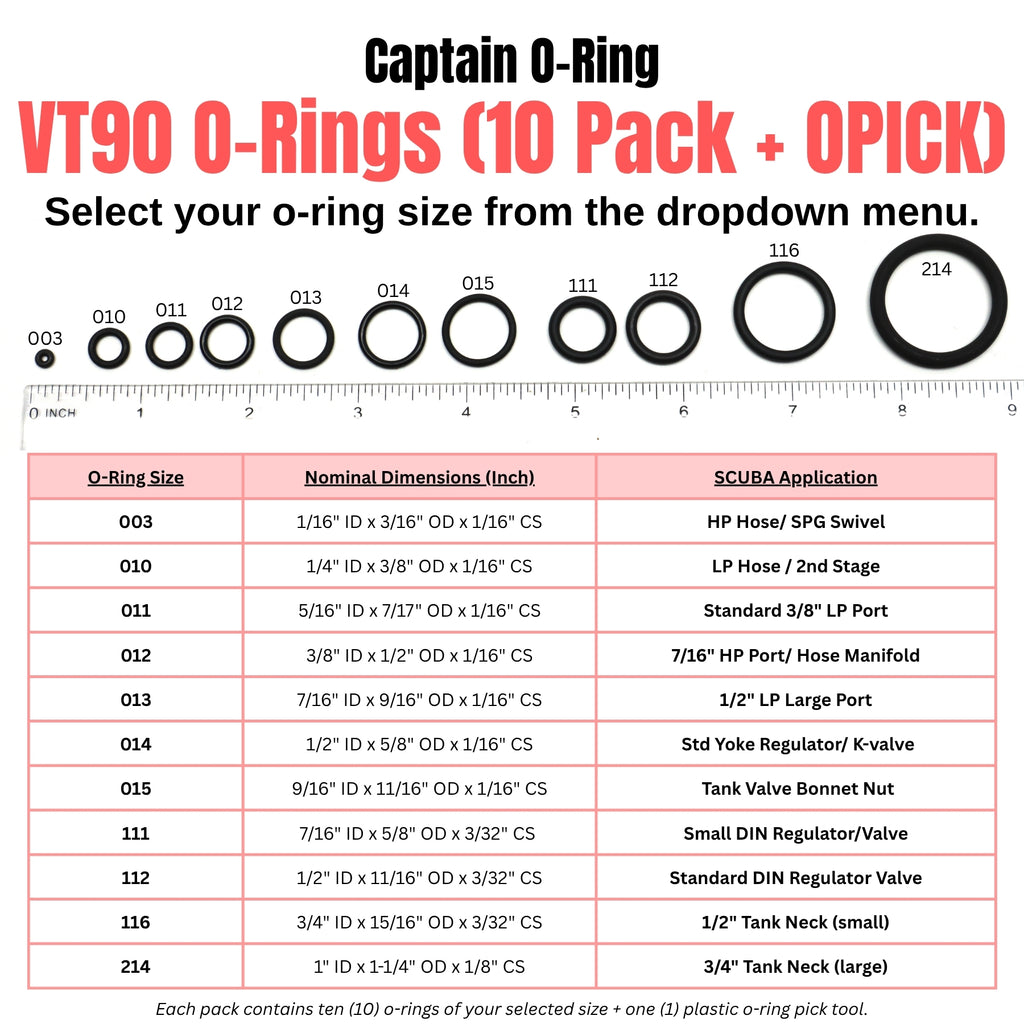 SCUBA O-Rings - 10pcs Viton/FKM O-Ring + Pick Tool [Select O-Ring Size]