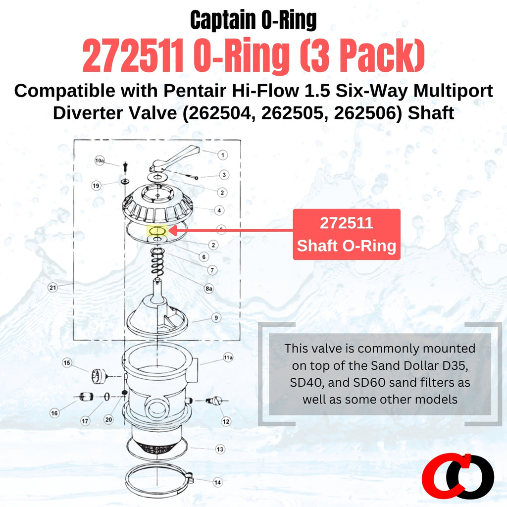 272511 O-Rings for Pentair Hi-Flow 1.5 Six-Way Multiport Diverter Valve Shaft (3 Pack)