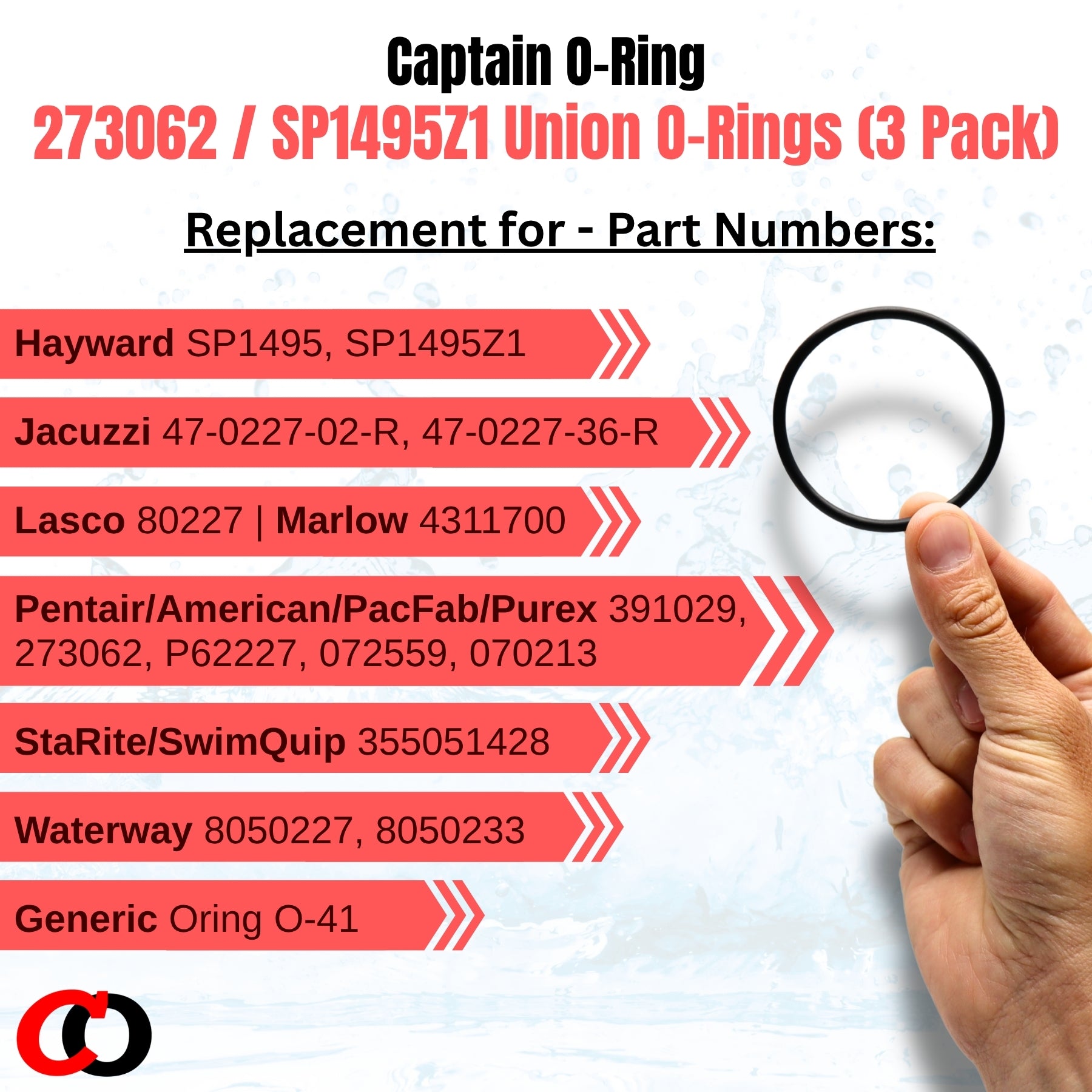 273062 / SP1495Z1 Union O-Ring for Pentair, Hayward, Jacuzzi, Waterway and more (3 Pack)
