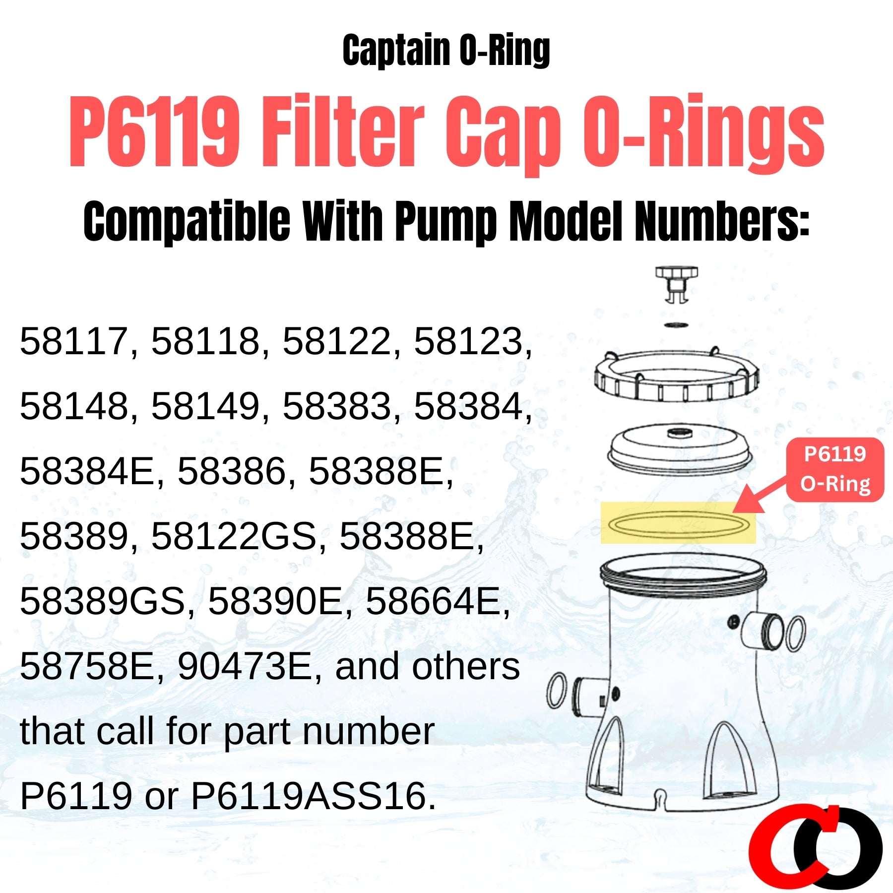 P6119 (P6119ASS16) O-Ring for Bestway Flowclear Pump Filter Cap Cover (2 Pack)