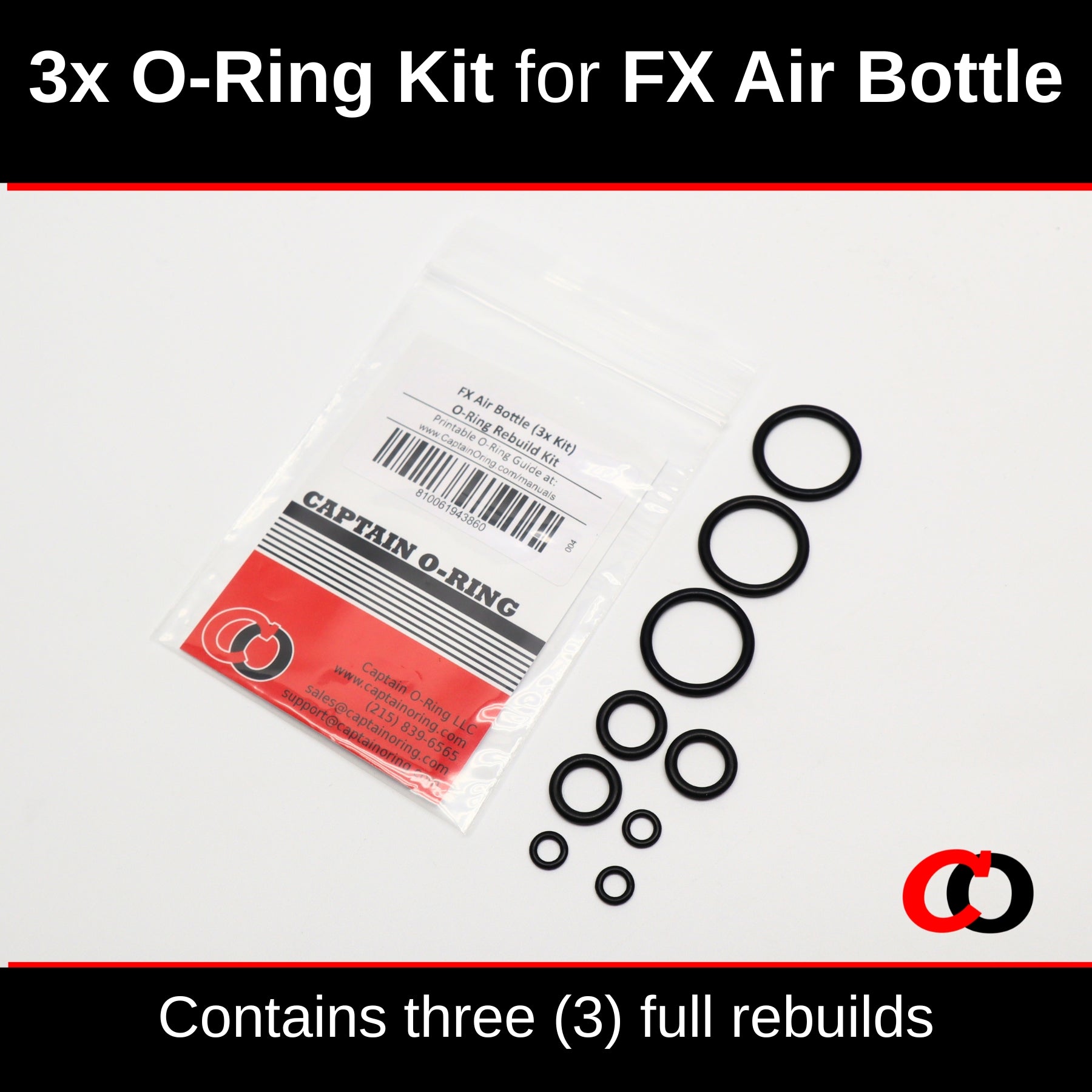 3x O-Ring Rebuild Kit for FX Air Bottle [3 complete o-ring rebuilds]