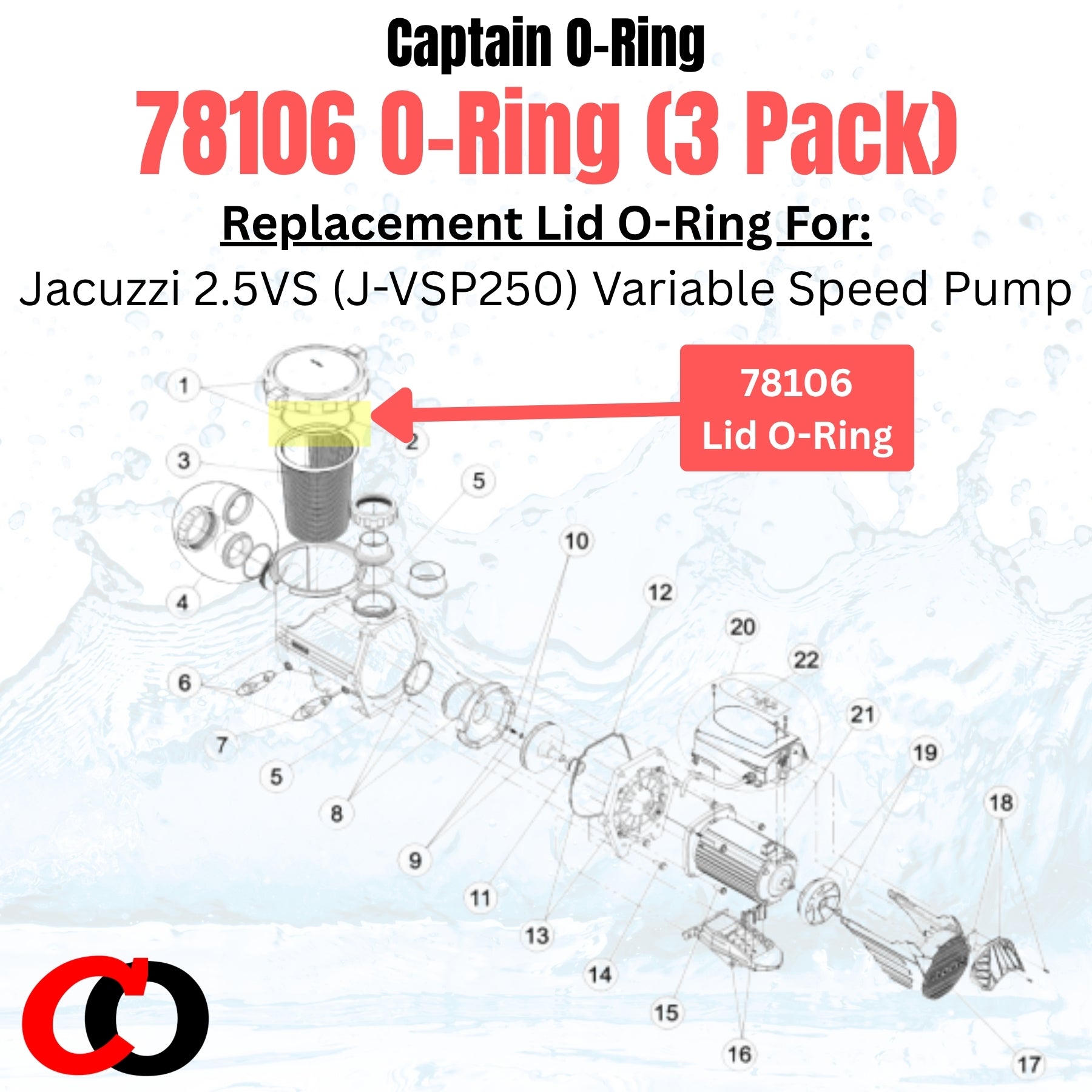 78106 Lid O-Rings fir Jacuzzi 2.5VS J-VSP250 Pump (3 Pack)