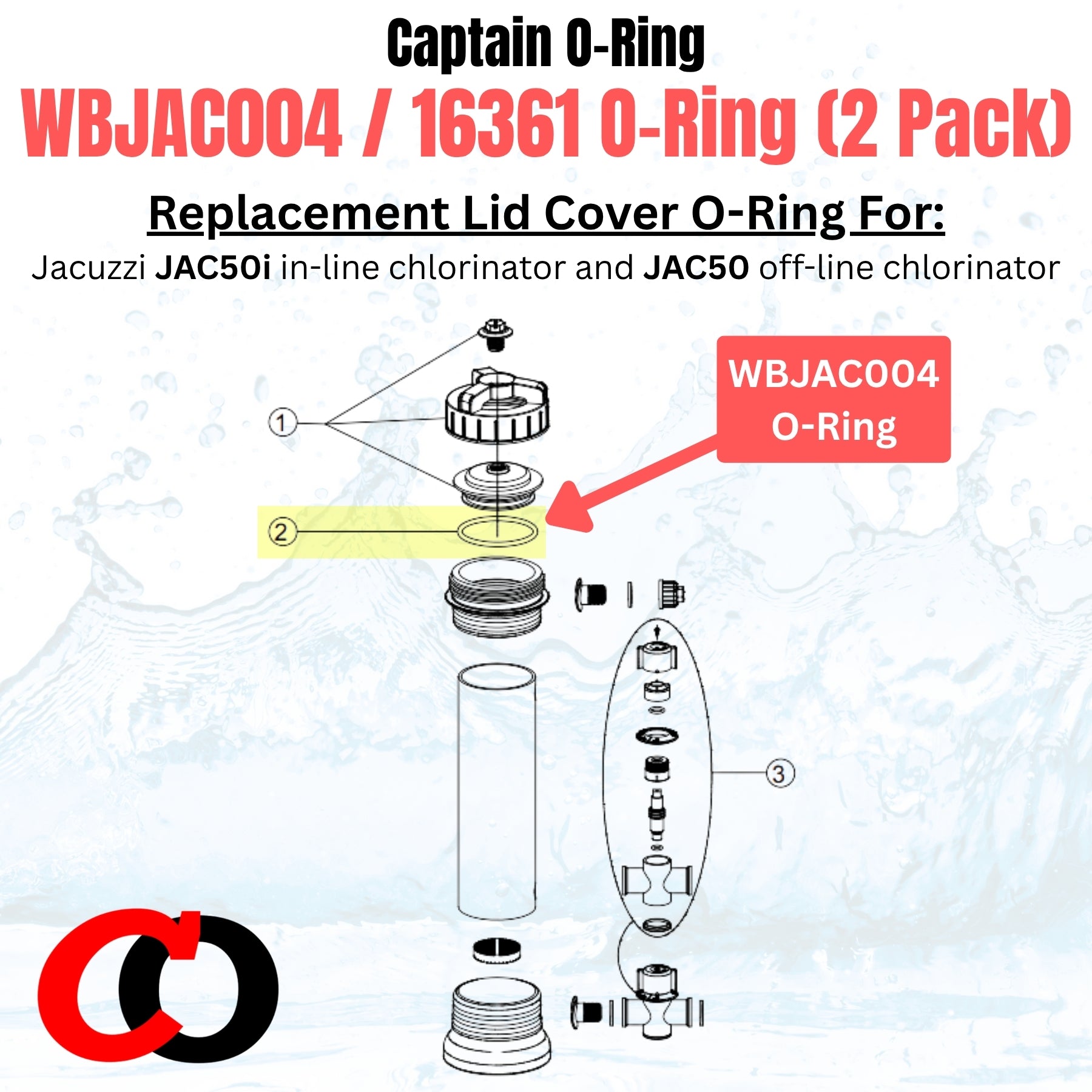 WBJAC004 16361 Lid O-Rings for Jacuzzi JAC50 JAC50i Chlorinator (2 Pack)