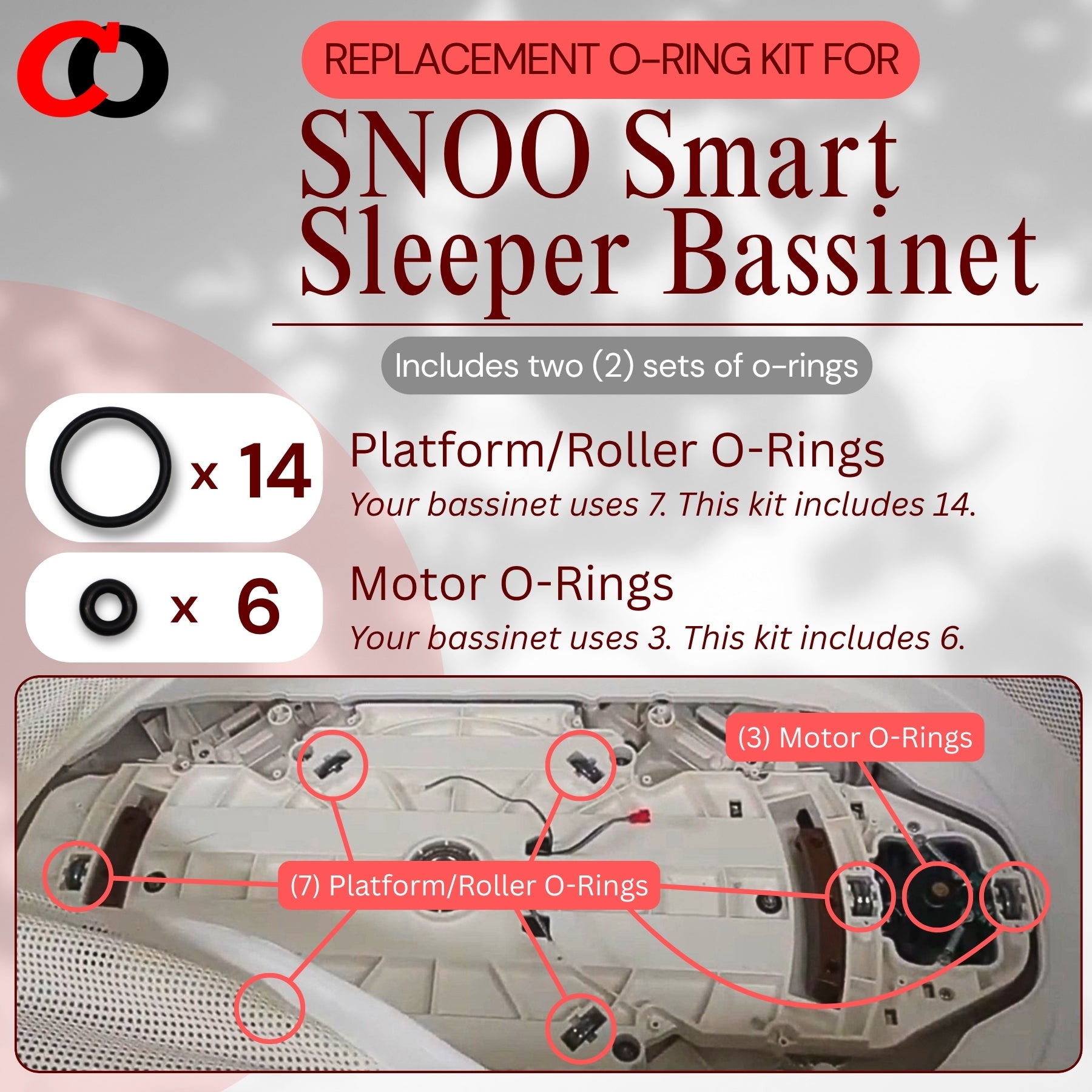 2x O-Ring Kit for SNOO Smart Sleeper Bassinet (2 Full ORing Rebuilds)