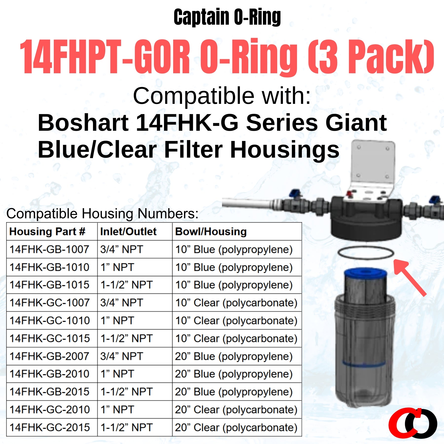 14FHPT-GOR O-Ring for Boshart 14FHK-G Series Giant Blue/Clear Filter Housing (3 Pack)