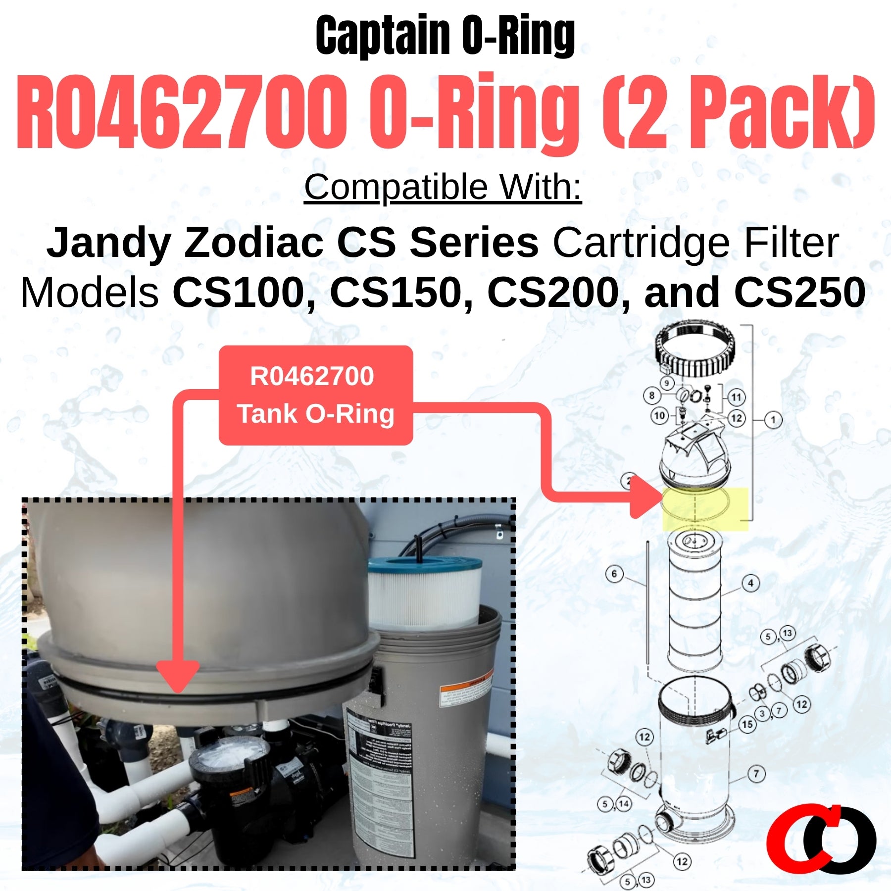 R0462700 Tank Top O-Rings for Jandy Zodiac CS100 CS150 CS200 CS250 Filter (2 Pack)