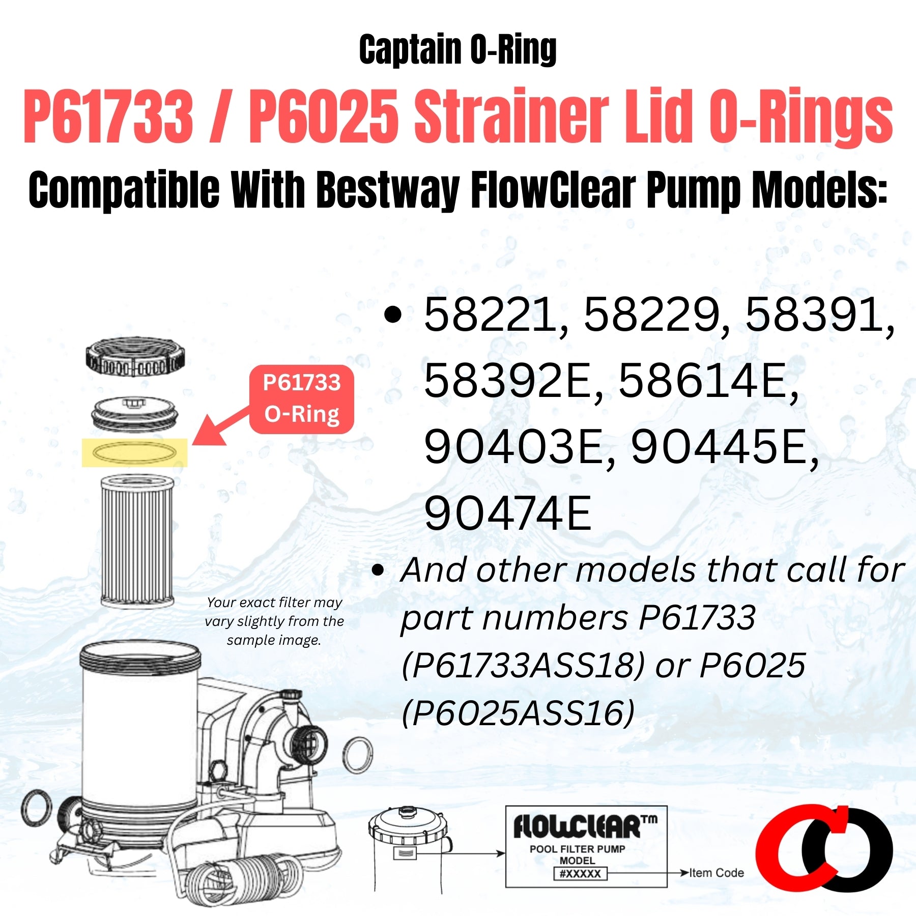 P61733/P6025 O-Ring for Bestway Flowclear Filter Pumps (2 Pack, P61733ASS18 / P6025ASS16)
