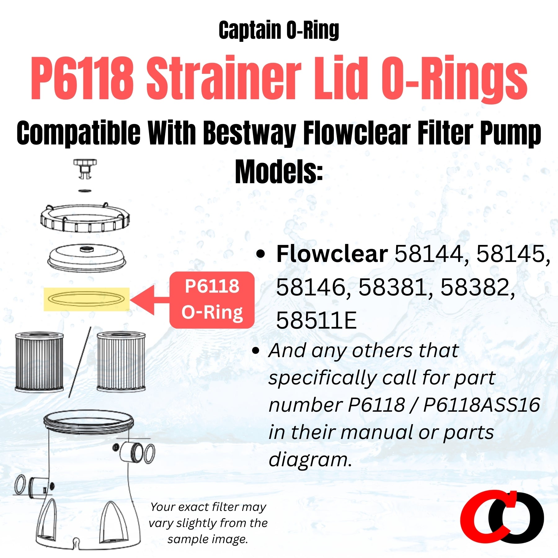 P6118 (P6118ASS16) Cover Cap O-Ring for Bestway 58381, 58145, 58382, 58144, 58146 Filter Pump (2 Pack)