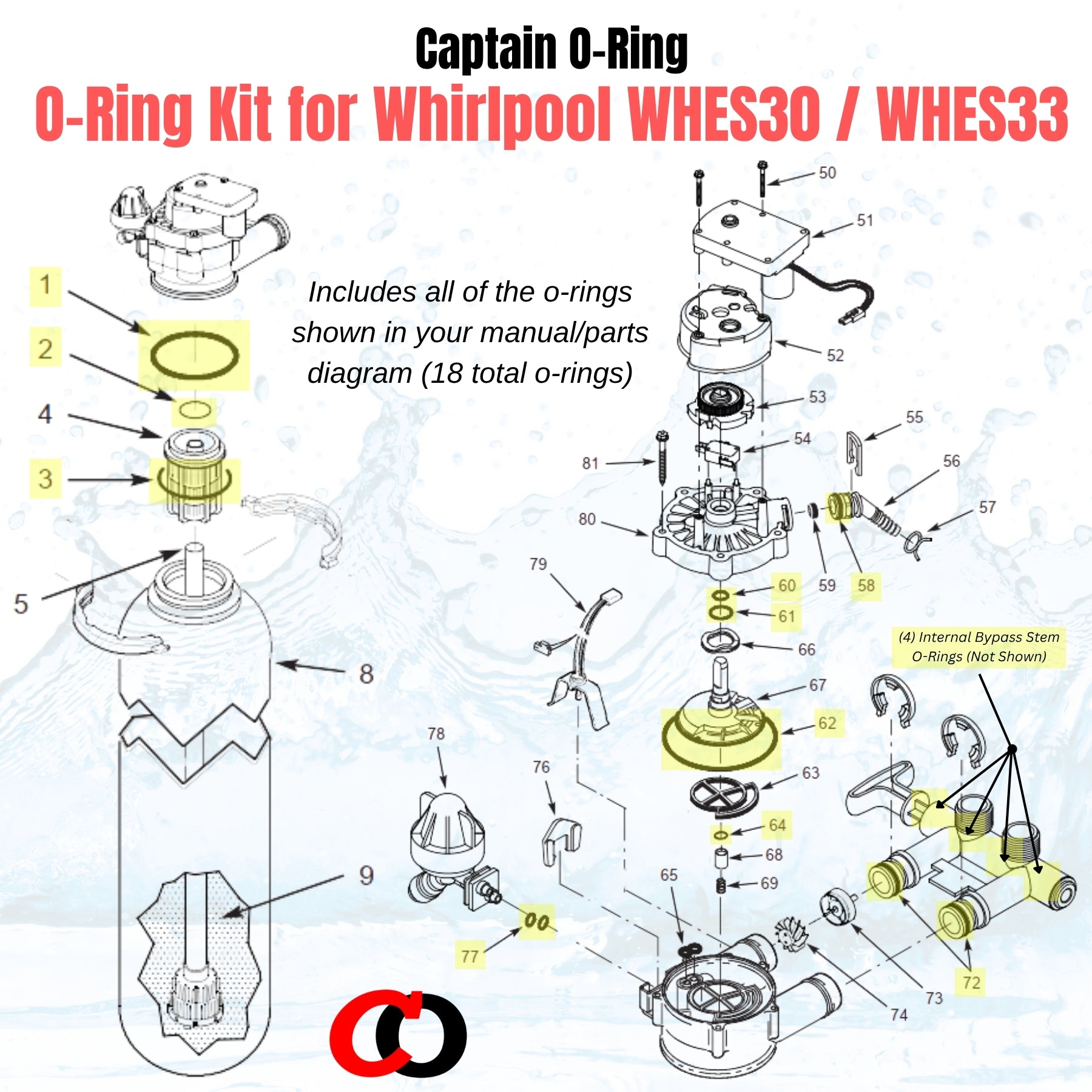 O-Ring Kit for Whirlpool WHES30 / WHES33 Water Softener