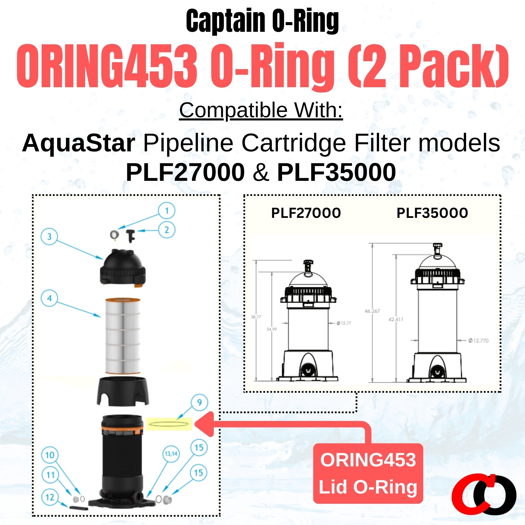 ORING453 Lid O-Ring for AquaStar PLF27000 and PLF35000 Pipeline Filters (2 Pack)