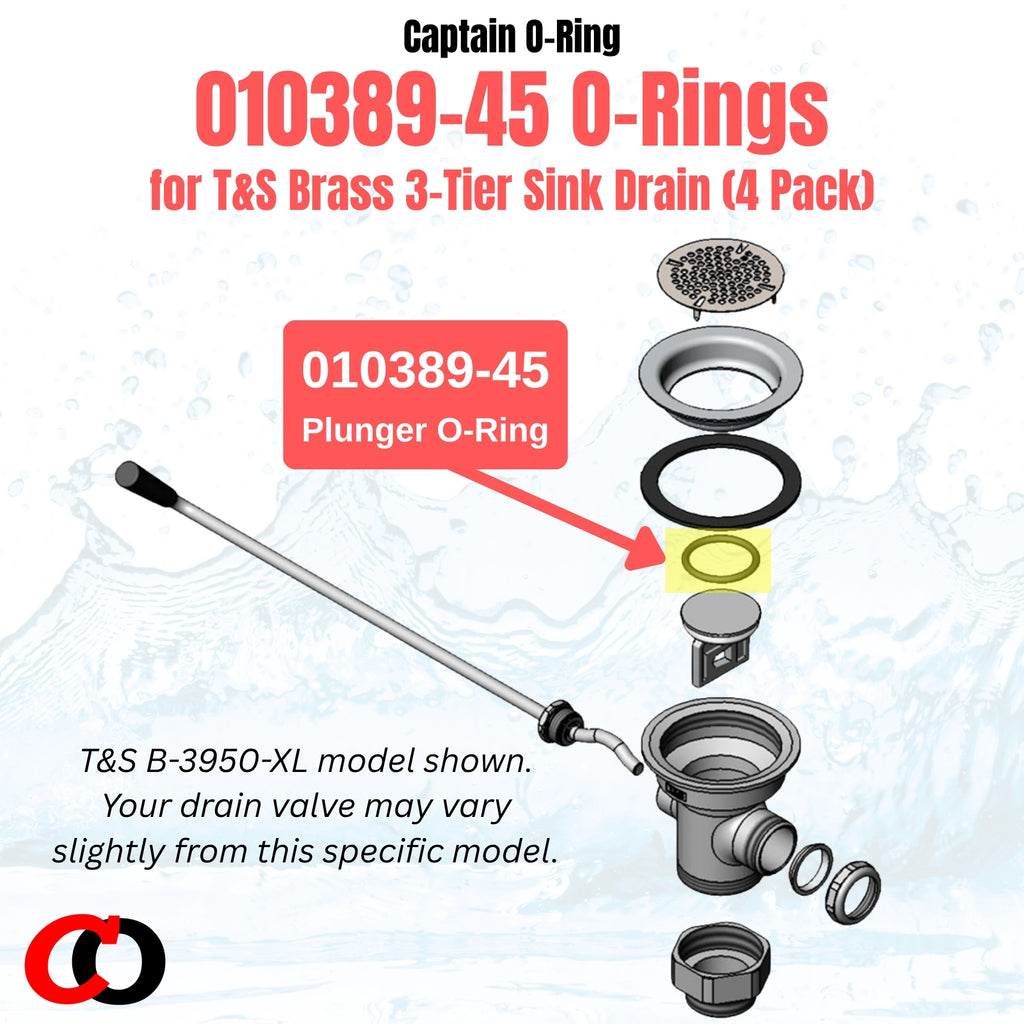 T&S Brass 010389-45 Plunger O-Rings for Waste Drain Valve (4 Pack)