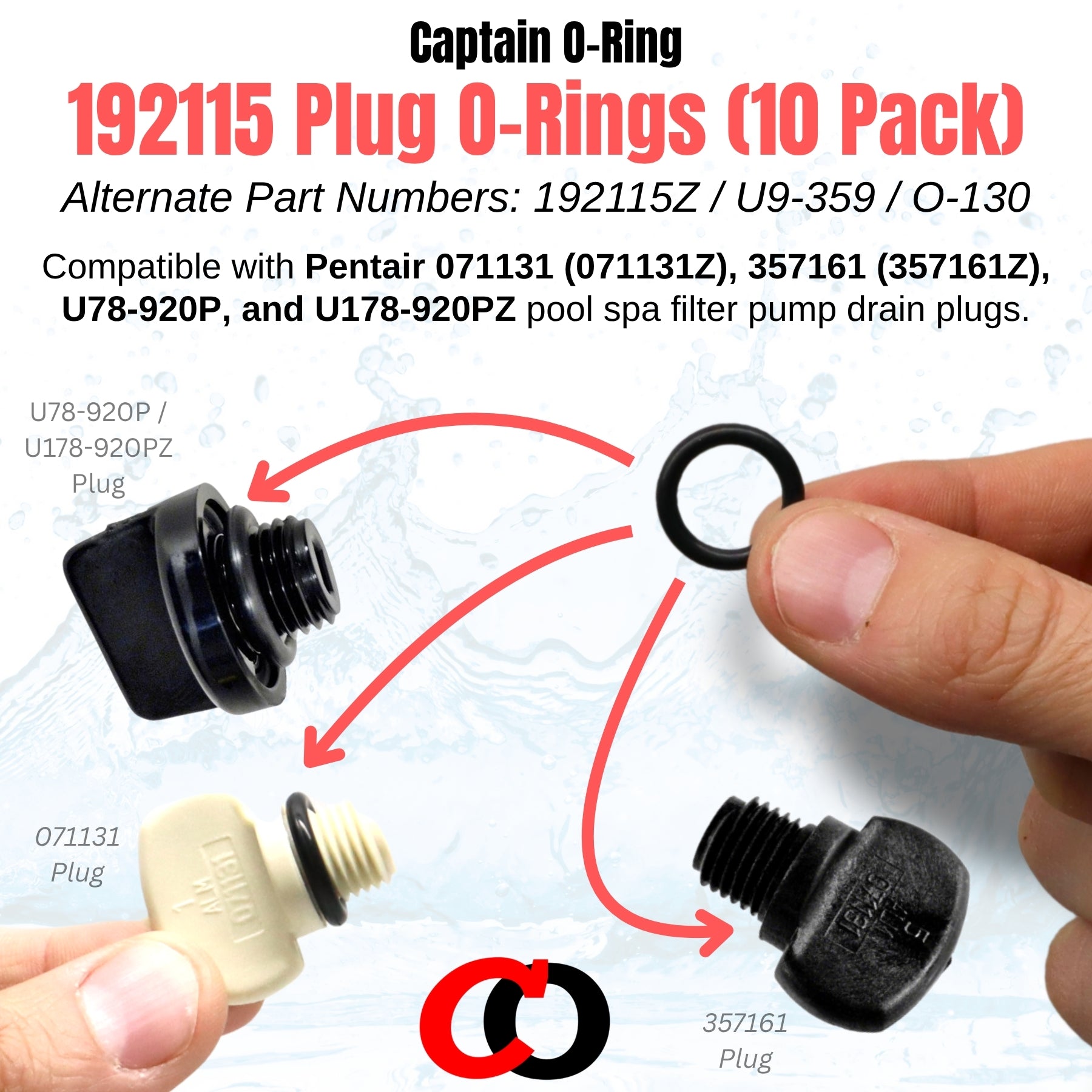 192115 (192115Z, U9-359, O-130) O-Ring Gaskets for Pentair 071131 / 357161 Drain Plugs (10 Pack)