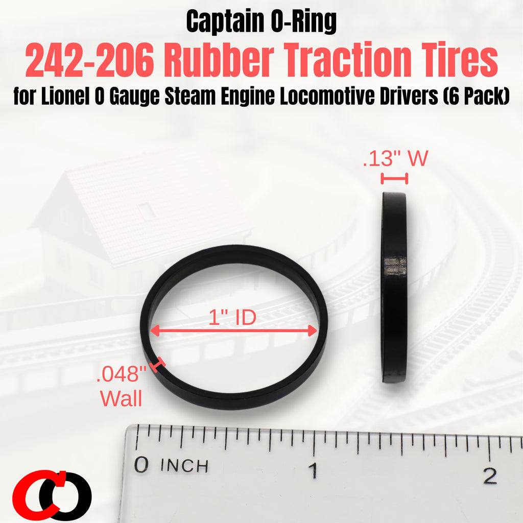 242-206 Rubber Traction Tire Replacements for Lionel O Gauge Steam Engine Locomotives (6 Pack)