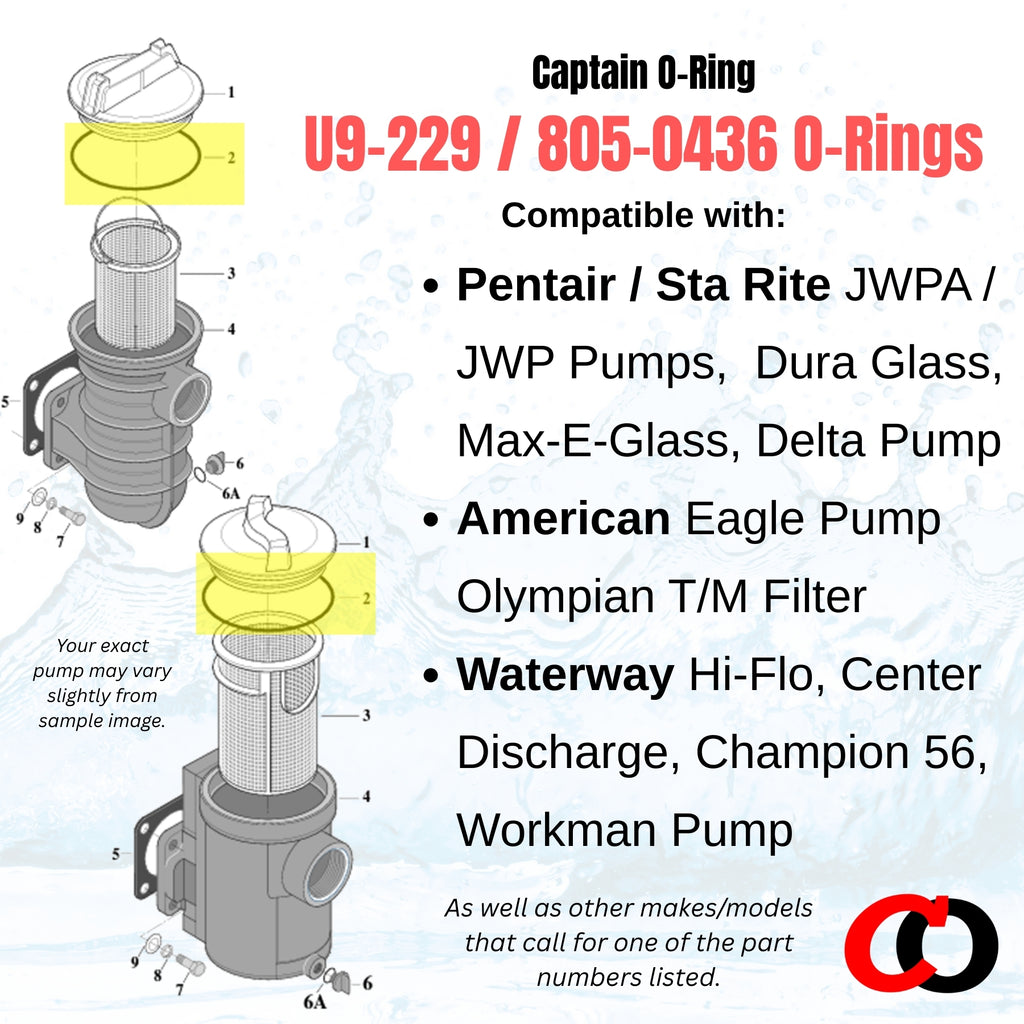 U9-229 / 805-0436 / O-218 Trap Cover O-Rings for Pentair Sta-Rite Waterway Pool Pumps (2 Pack)