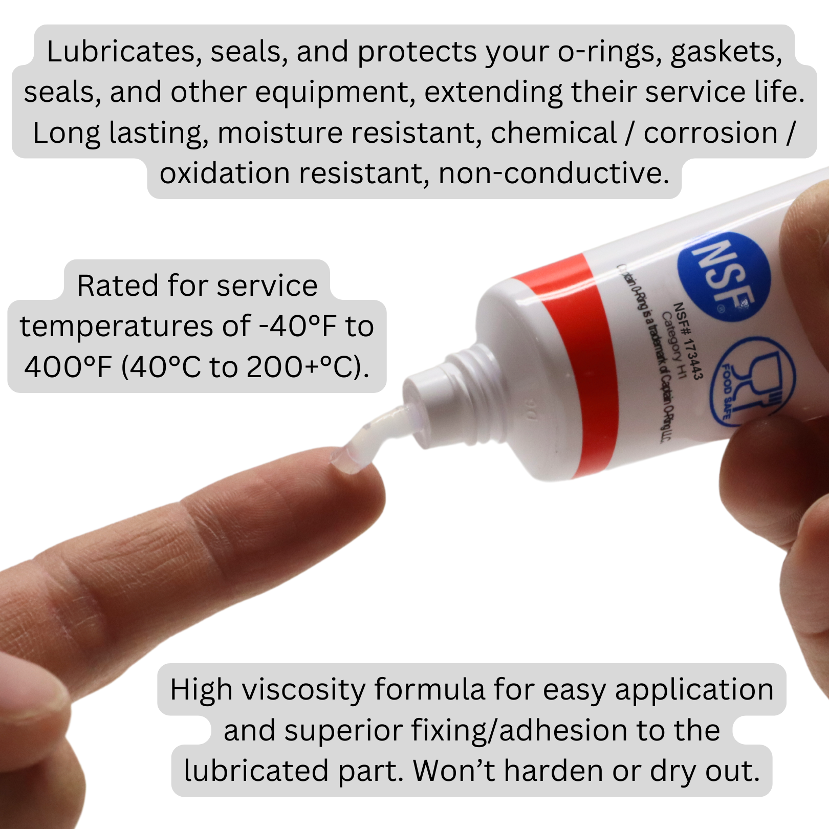 Captain O-Ring NSF Food Grade Silicone Lubricant Grease for O-Rings, Seals, Gaskets, Valves, Pools, Plumbing, Scuba, Automotive, and more (1.76oz, 50g) Captain O-Ring NSF Food Grade Silicone Lubricant Grease for O-Rings, Seals, Gaskets, Valves, Pools, Plumbing, Scuba, Automotive, and more (1.76oz, 50g)