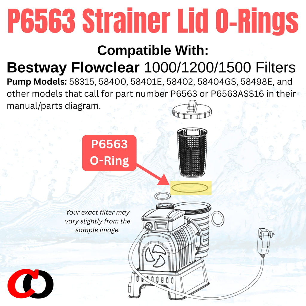 P6563 (P6563ASS16) O-Ring for Bestway Flowclear 1000/1200/1500 Sand Filter Strainer Lid (2 Pack)