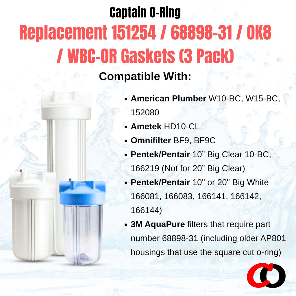 Pentek 151254 / 3M 68898-31 / Omnifilter OK8 / American Plumber WBC-OR Square Cut O-Ring(3 Pack)