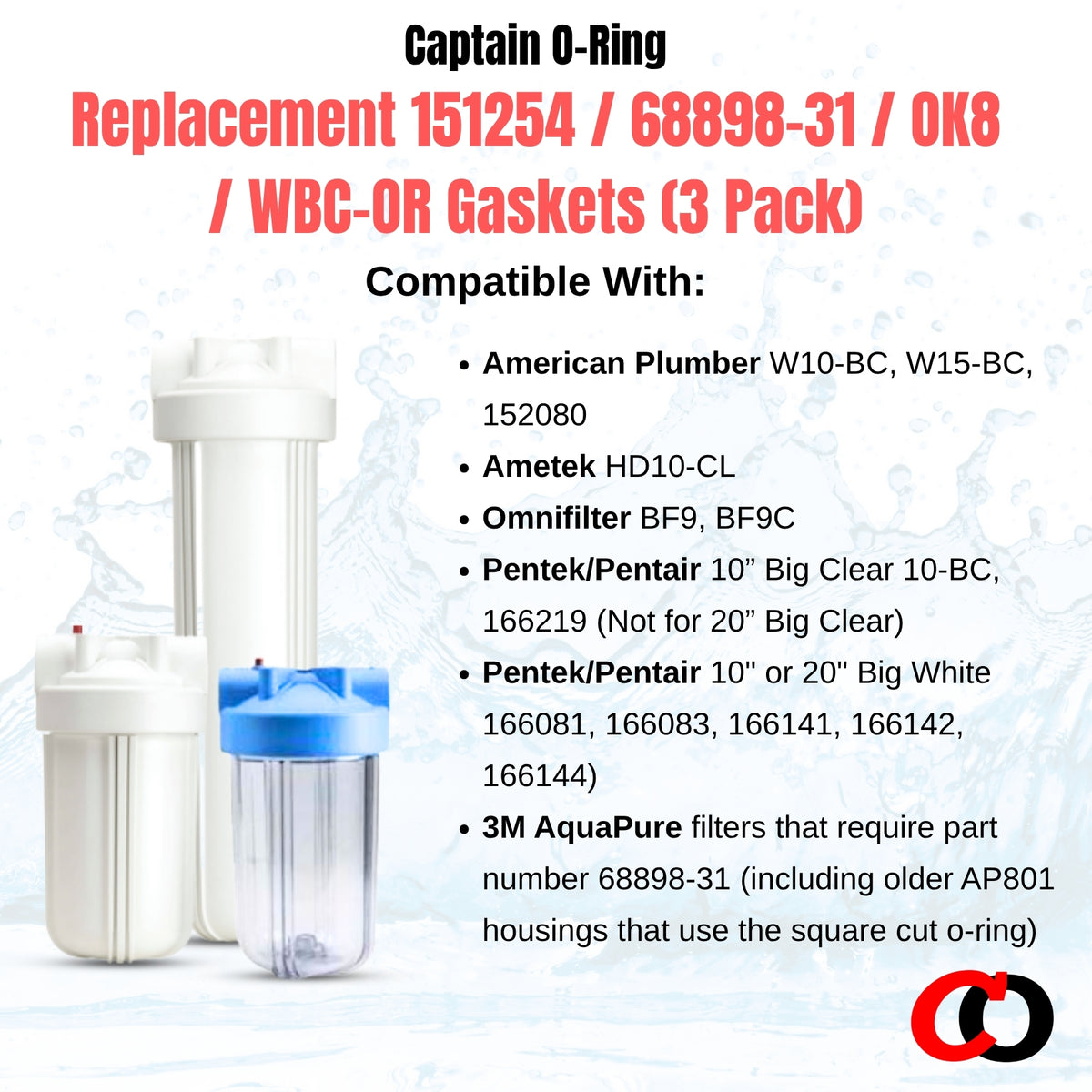 Pentek 151254 / 3M 68898-31 / Omnifilter OK8 / American Plumber WBC-OR Square Cut O-Ring(3 Pack)