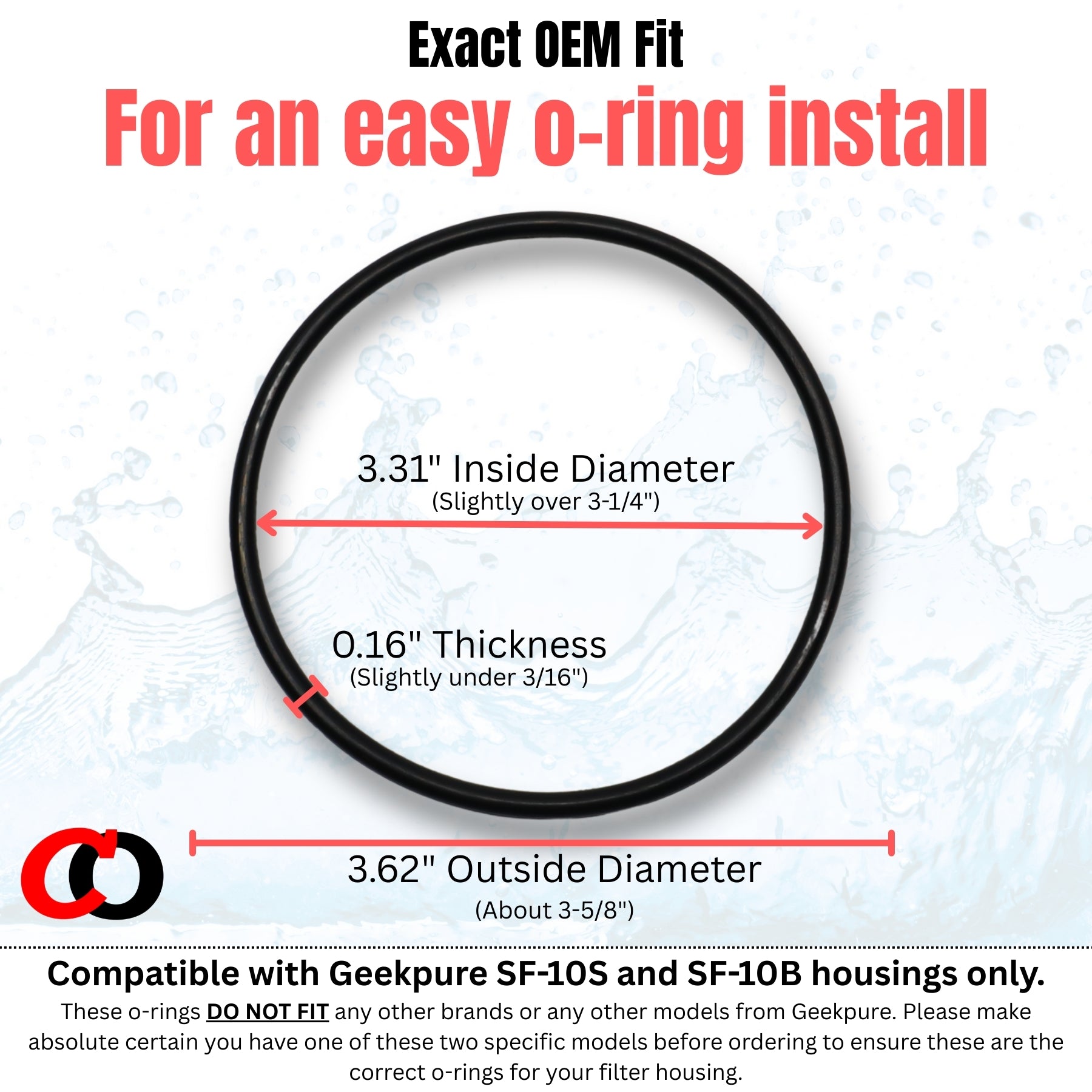 O-Rings for Geekpure SF-10S / SF-10B Filter Housings (for 2.5x10” SF-10S/B only) (4 Pack)