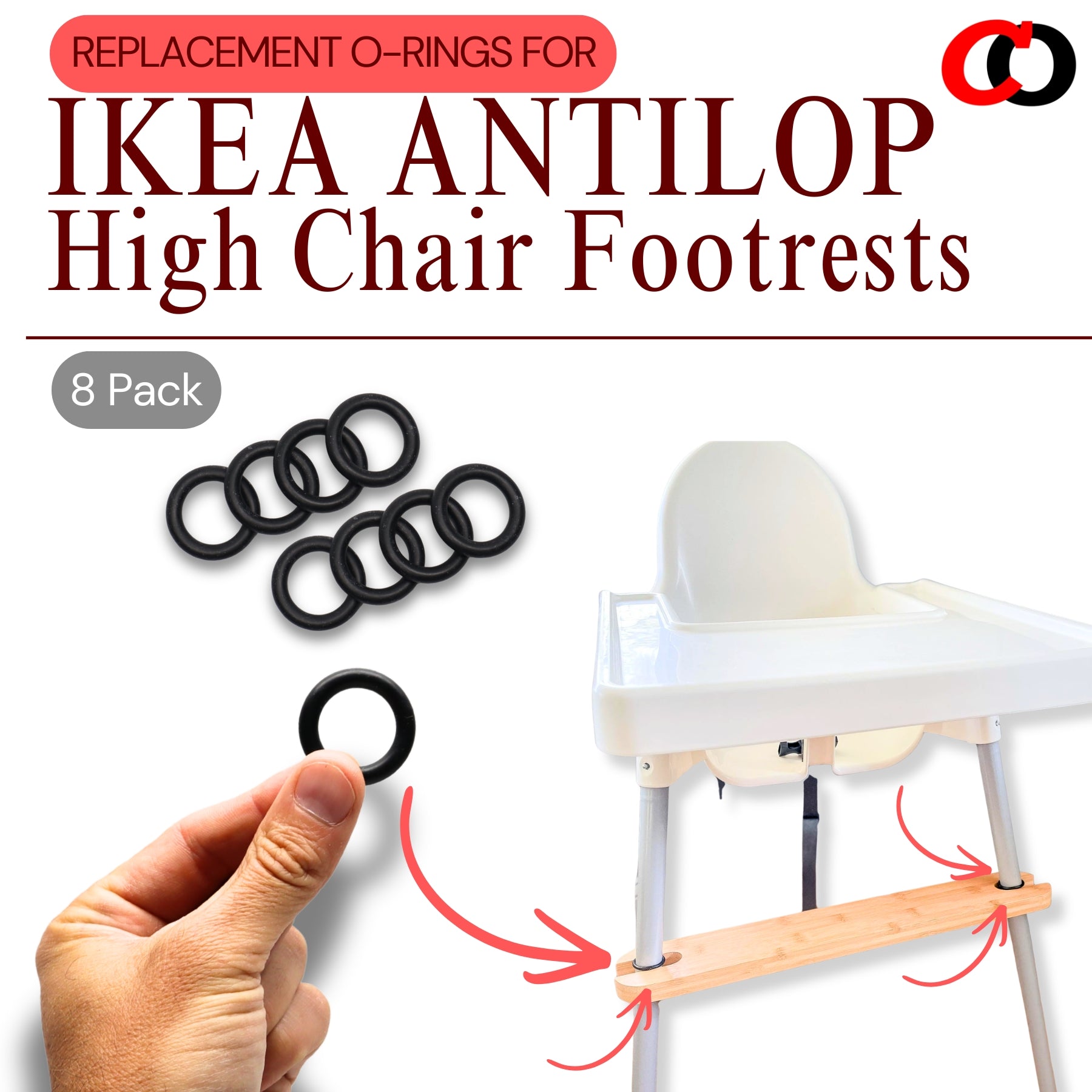 O-Rings for IKEA Antilop Baby High Chair Footrest (8 Pack)