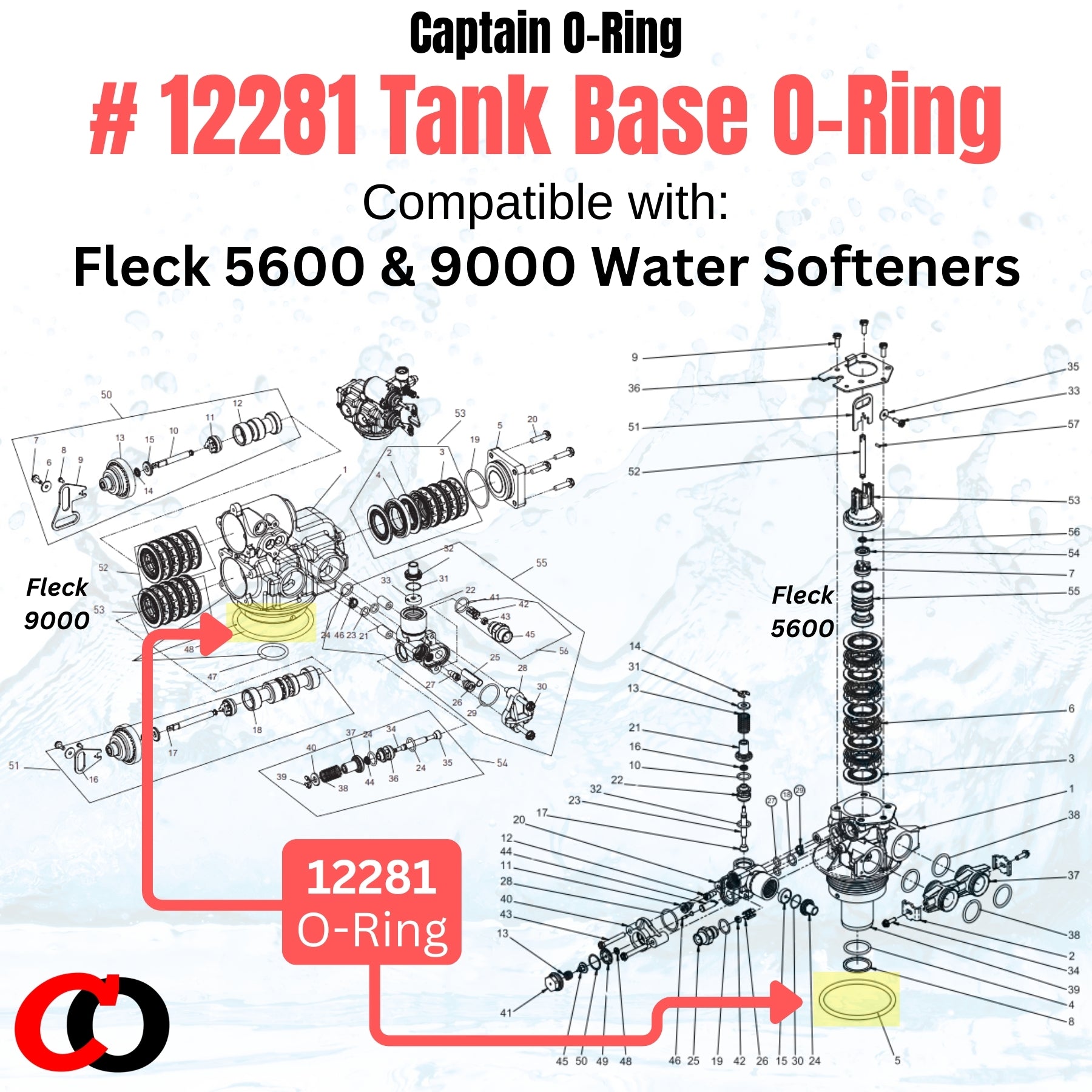 12281 Tank Base O-Ring for Fleck 5600 9000 Softener (2 Pack)