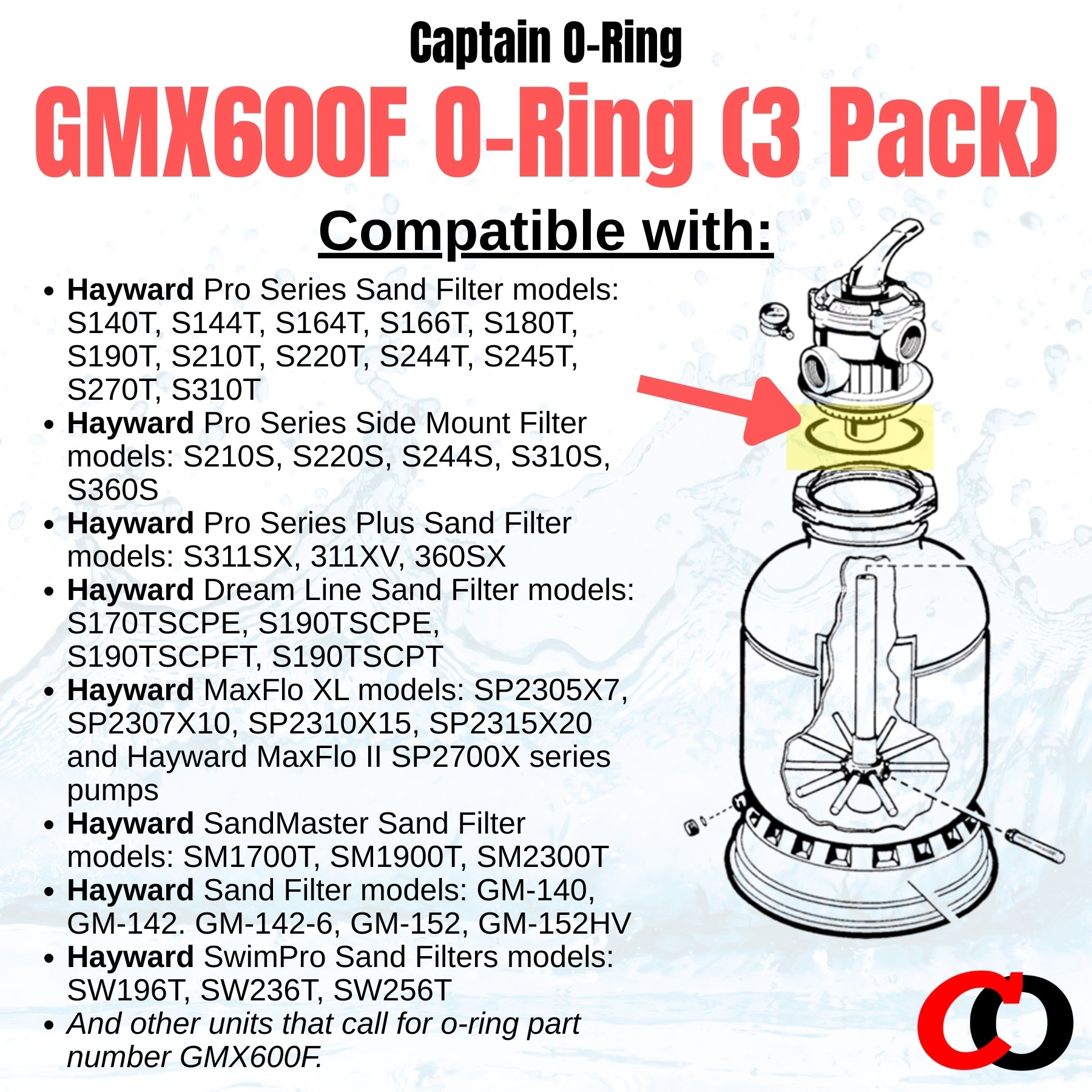 Hayward GMX600F O-Rings for Pro Series Sand Filters S140T, S144T, S180T, S210T, S220T, S244T (3 Pack)