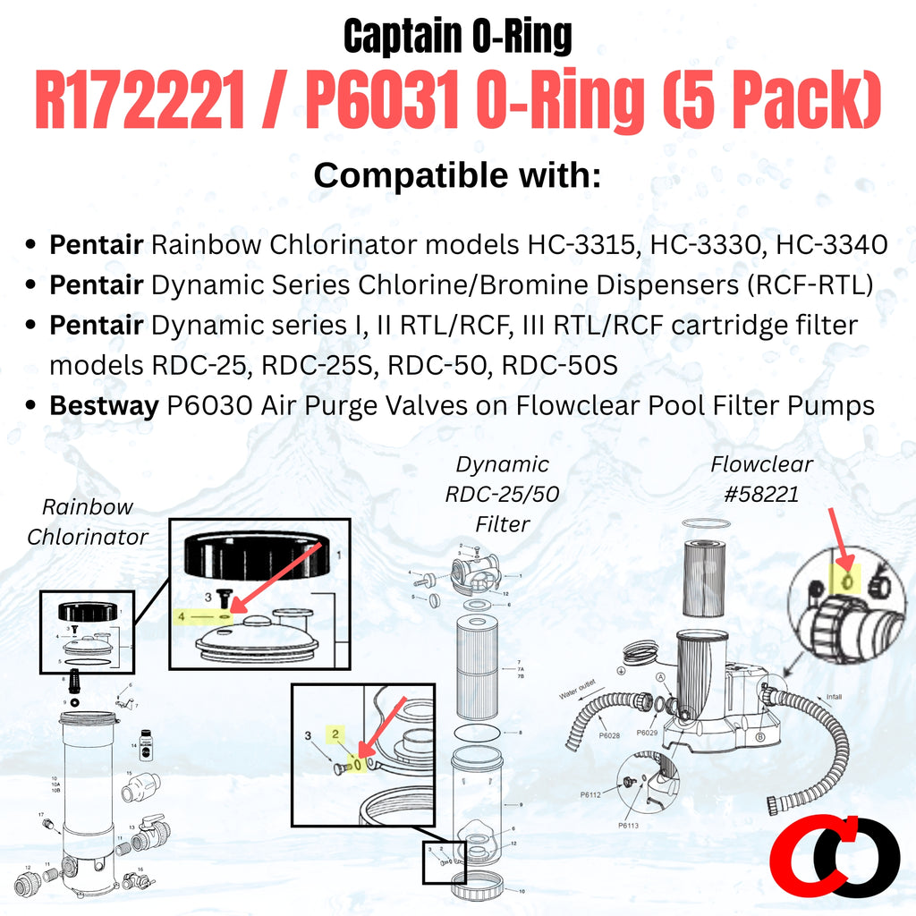R172221 / P6031 O-Rings for Pentair, Bestway Vent Valve Drain Seal (5 Pack)
