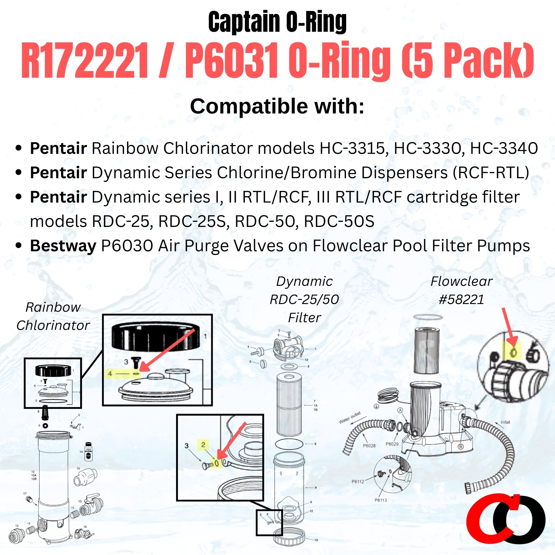 R172221 / P6031 O-Rings for Pentair, Bestway Vent Valve Drain Seal (5 Pack)
