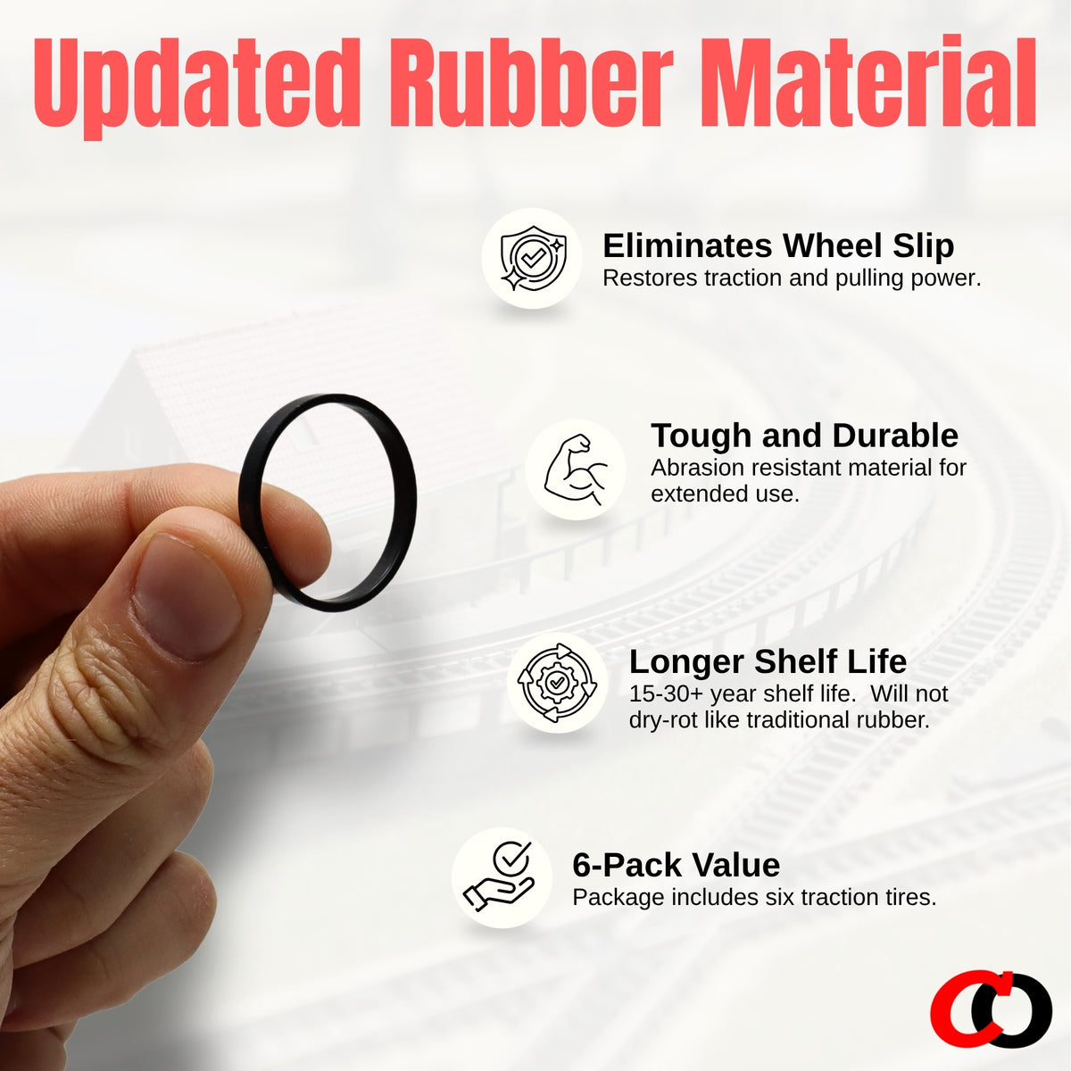 242-206 Rubber Traction Tire Replacements for Lionel O Gauge Steam Engine Locomotives (6 Pack)