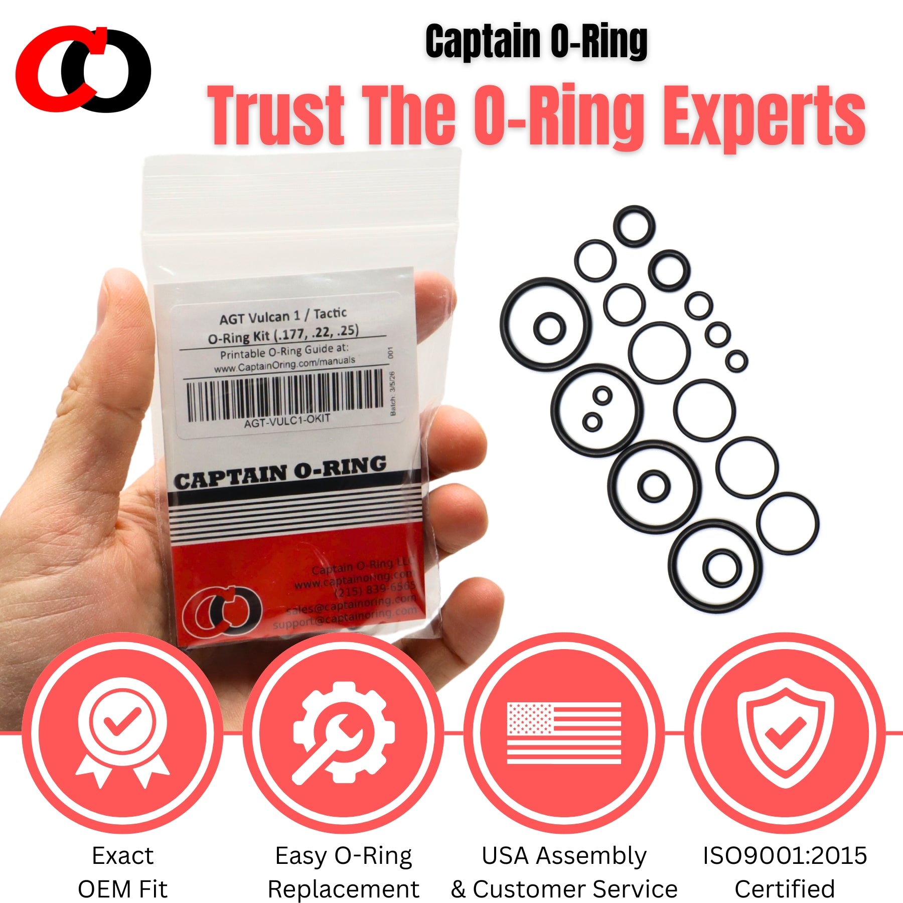 AGT Vulcan 1 / Tactic O-Ring Rebuild Kit (.177, .22, .25)