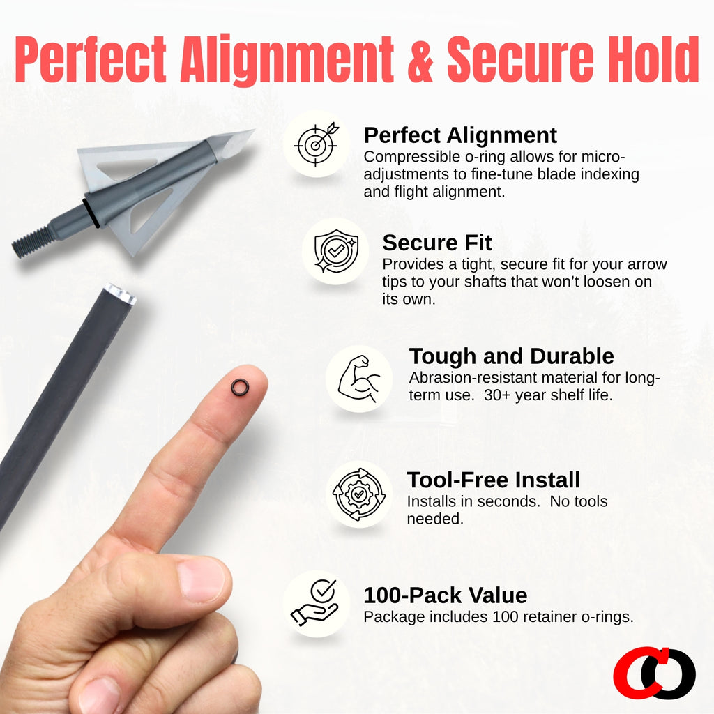 O-Ring Retainer 1/4 Inch Washers for Archery Arrow Broadhead Tips (100 Pack) – Prevents Heads Points Loosening