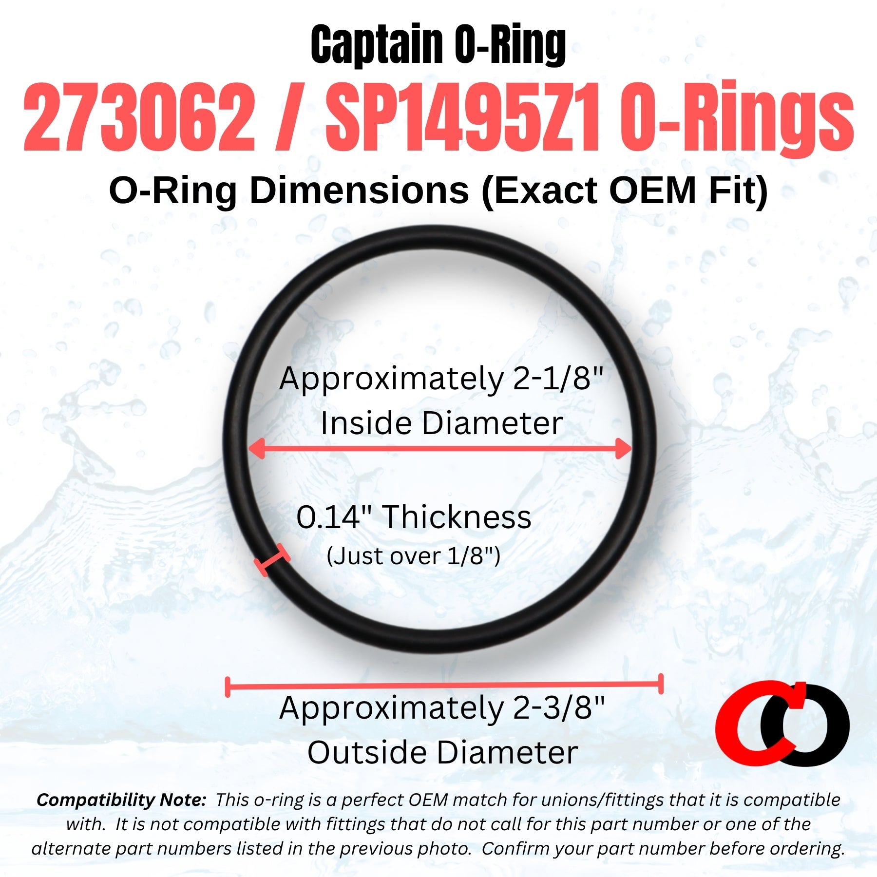 273062 / SP1495Z1 Union O-Ring for Pentair, Hayward, Jacuzzi, Waterway and more (3 Pack)