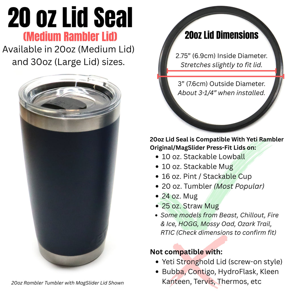 Yeti Lid Seal Gaskets for Magslider & Original Rambler Insulated Tumbler Mugs (3 Pack)