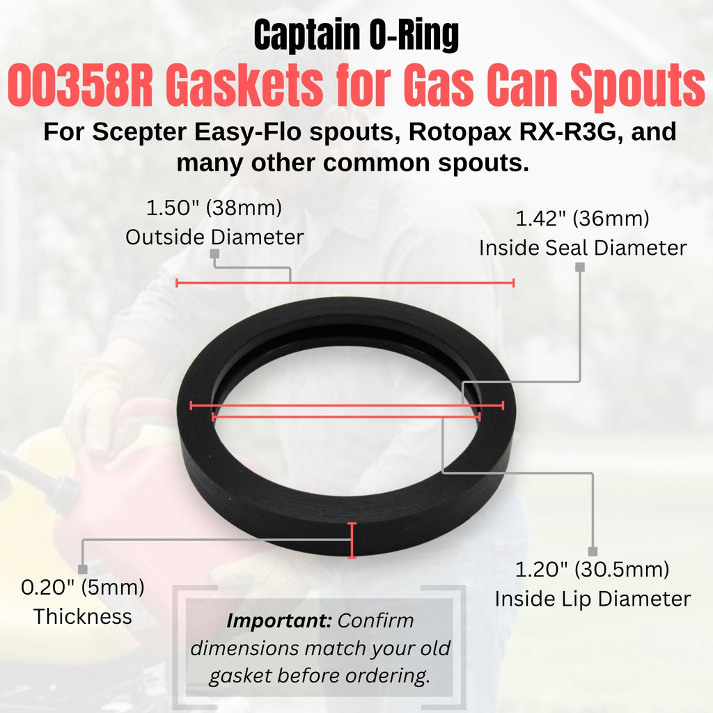 Gas Can Spout Seals (6 Pack) [#00358R for Scepter Easy-Flo, Rotopax RX-R3G, etc]