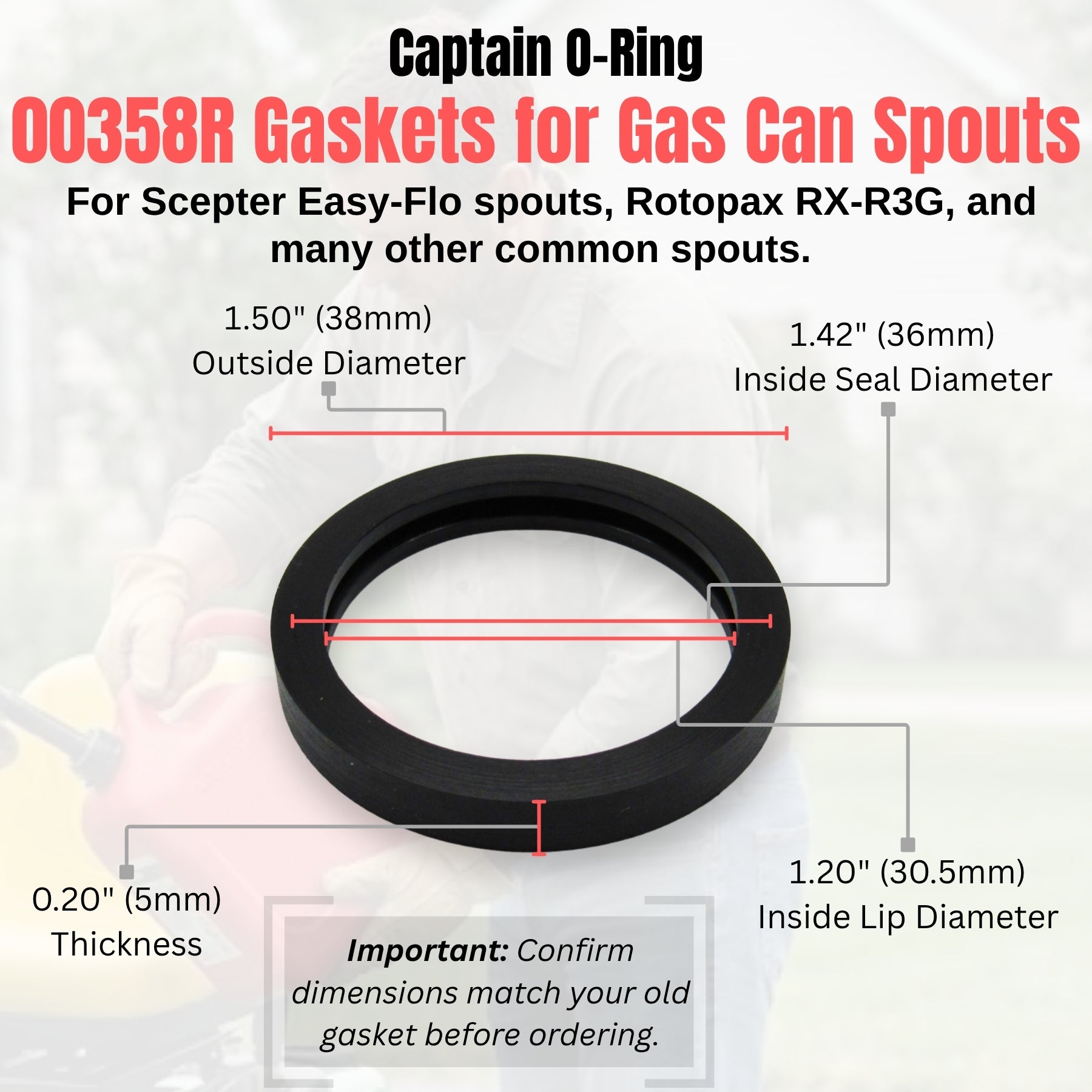 Gas Can Spout Seals (6 Pack) [#00358R for Scepter Easy-Flo, Rotopax RX-R3G, etc]