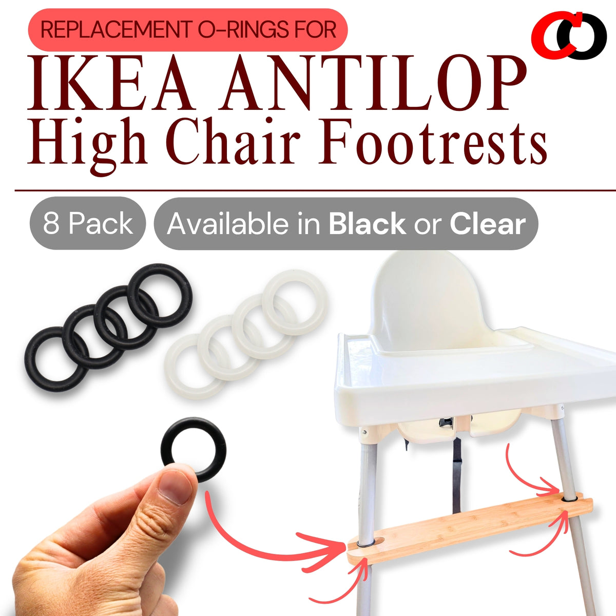 O-Rings for IKEA Antilop Baby High Chair Footrest (8 Pack) - Choose Color