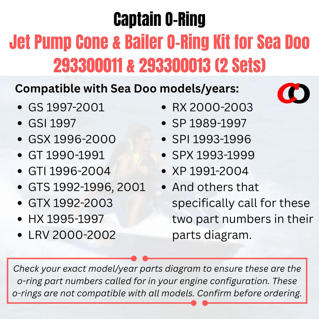 Jet Pump Cone & Bailer O-Ring Kit for Sea Doo 293300011 & 293300013 (2 Sets)