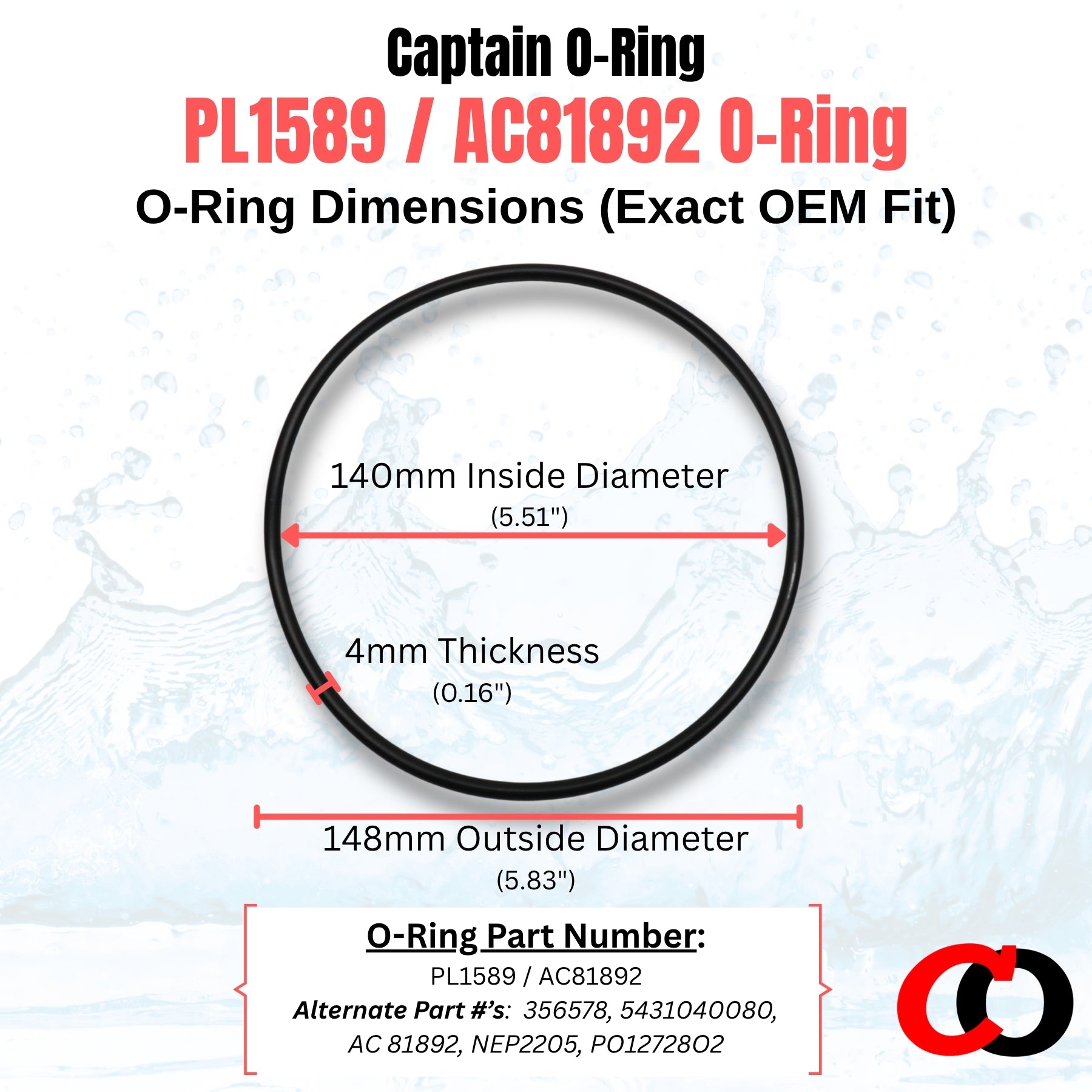 PL1589 / AC81892 Pump Housing O-Rings for Pureline Blue Torrent, Splash, Blue Wave, and more (2 Pack)
