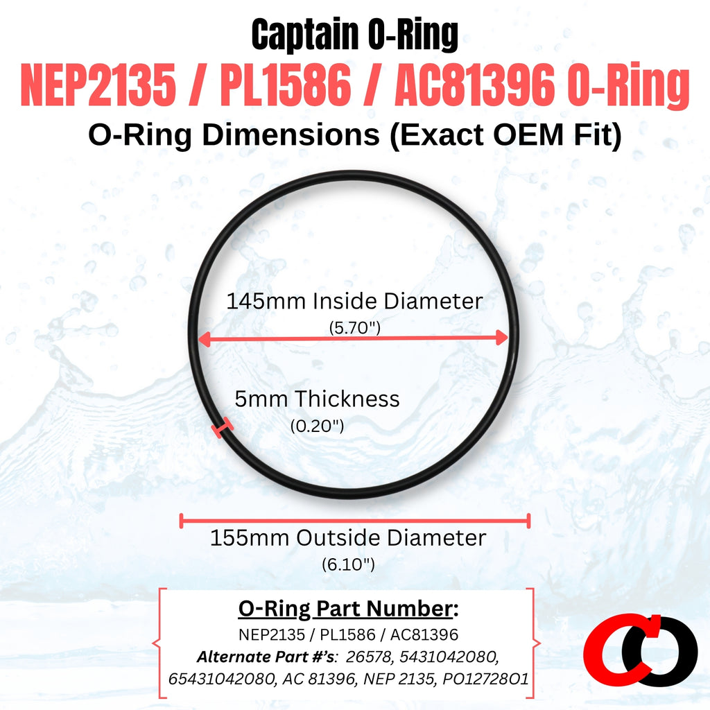 NEP2135 / PL1586 / AC81396 o-rings for Pureline, Splash, Blue Wave, SPLAPOOL, Doheny’s, Reliant, Pooline, and more Pool Pumps (2 Pack)