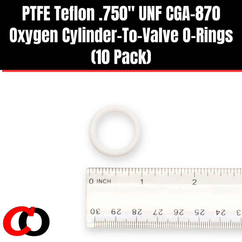 PTFE Teflon .750" UNF CGA-870 Oxygen Cylinder-To-Valve O-Rings (10 Pack)