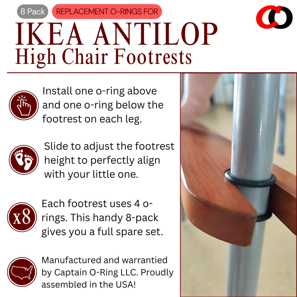 O-Rings for IKEA Antilop Baby High Chair Footrest (8 Pack)