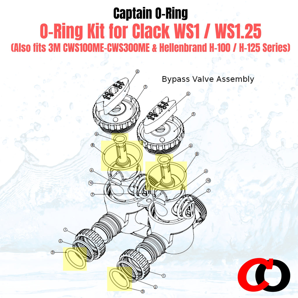 O-Ring Kit for Clack WS1 / WS1.25, 3M CWS100ME-CWS300ME, Hellenbrand H-100 H-125 Water Softener