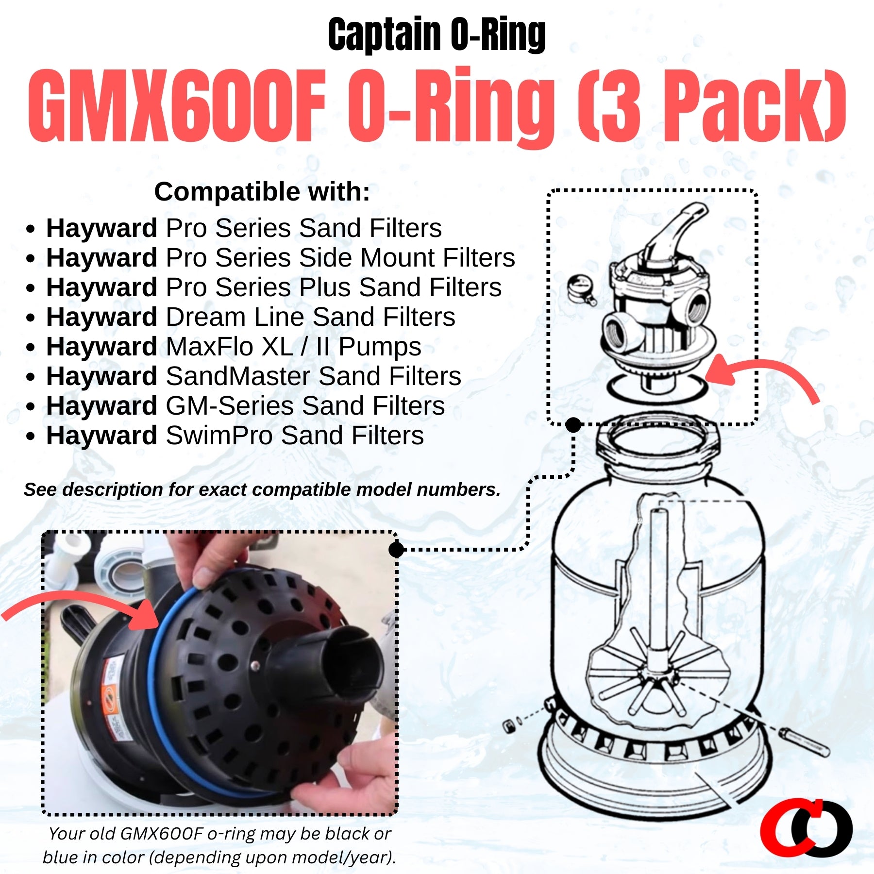 Hayward GMX600F O-Rings for Pro Series Sand Filters S140T, S144T, S180T, S210T, S220T, S244T (3 Pack)