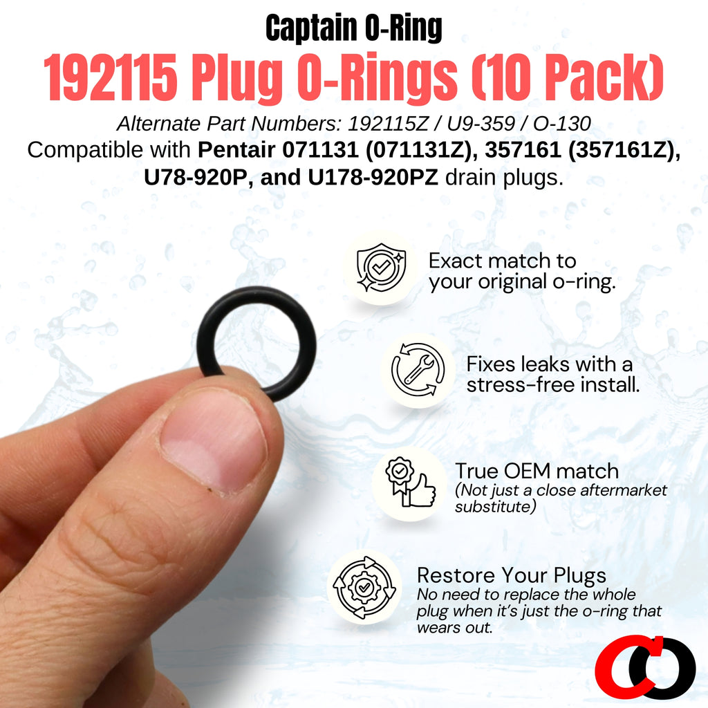 192115 (192115Z, U9-359, O-130) O-Ring Gaskets for Pentair 071131 / 357161 Drain Plugs (10 Pack)