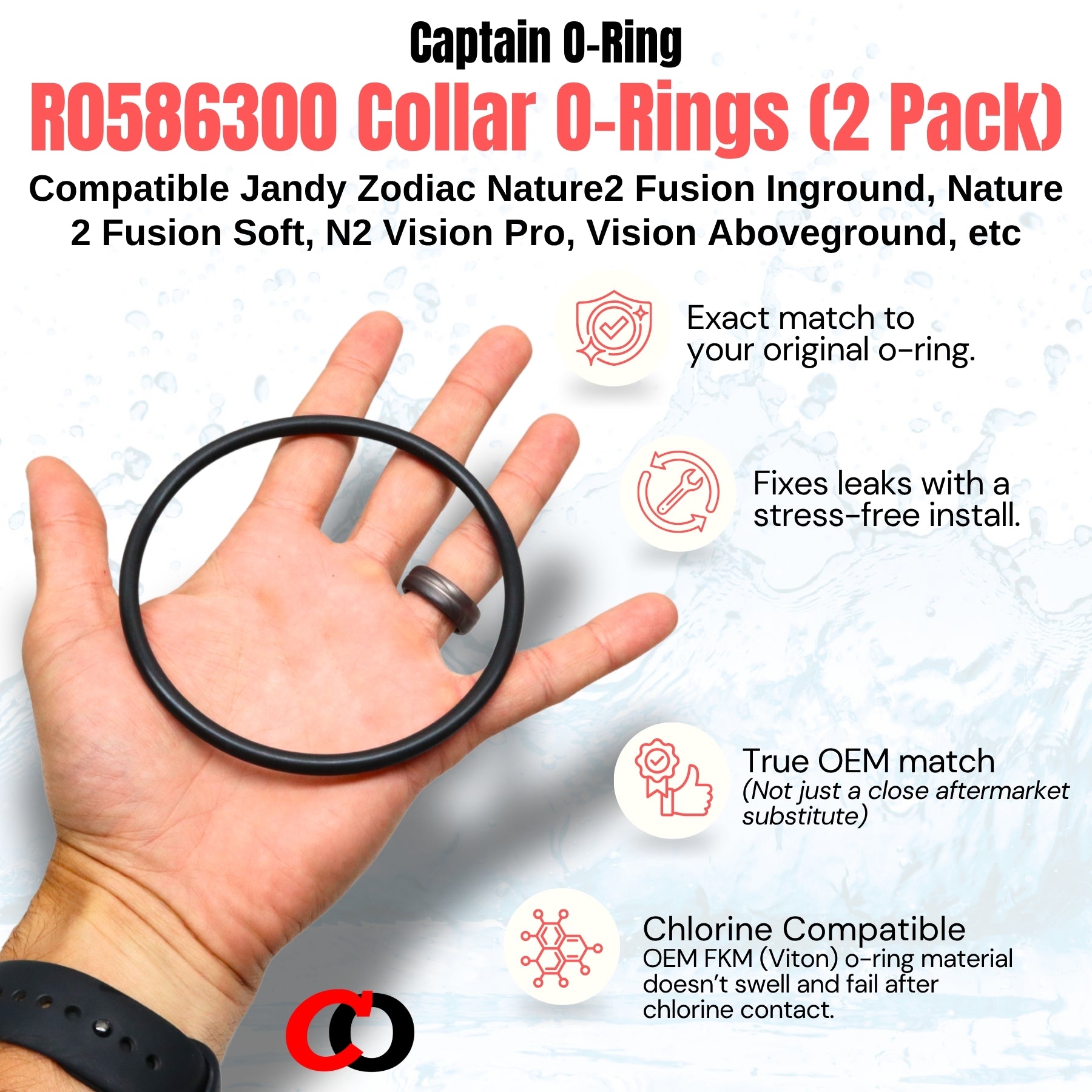 R0586300 Collar O-Rings for Jandy Zodiac Nature 2 Fusion / Vision Sanitizer (2 Pack)