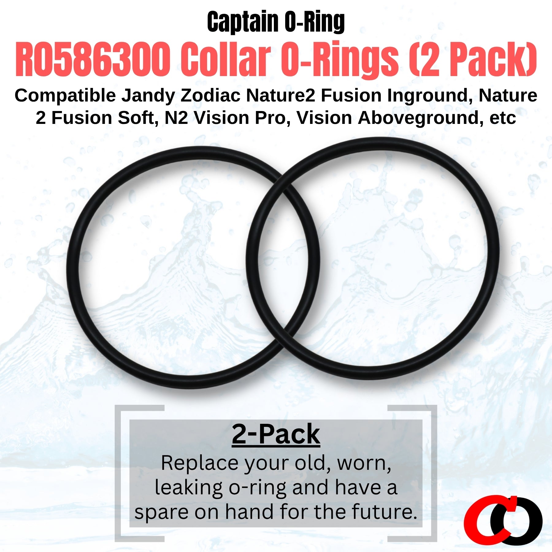 R0586300 Collar O-Rings for Jandy Zodiac Nature 2 Fusion / Vision Sanitizer (2 Pack)