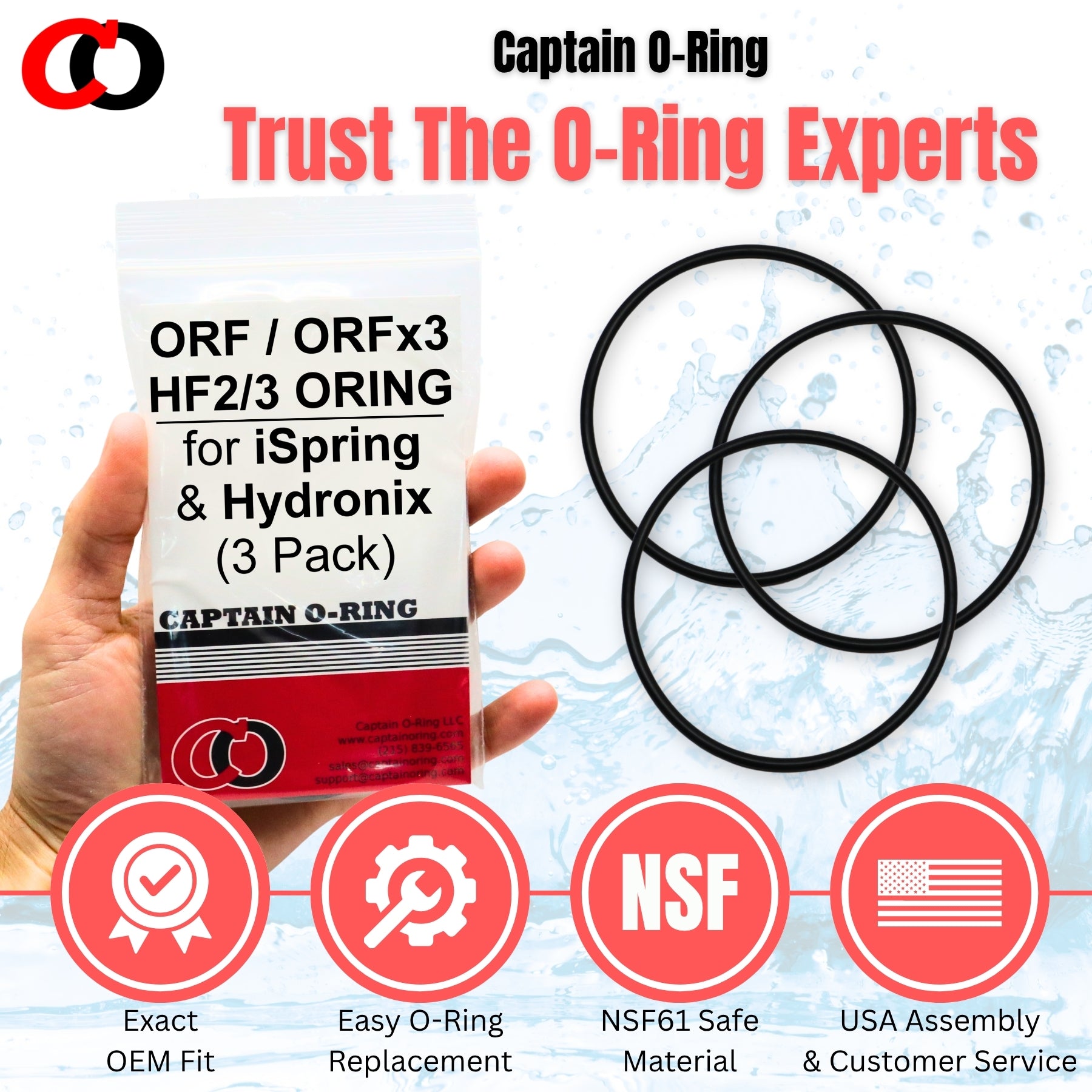 ORF (ORFx3) HF2/3 ORING for iSpring RCC RO and Hydronix HF2/3/4 (3 Pack)