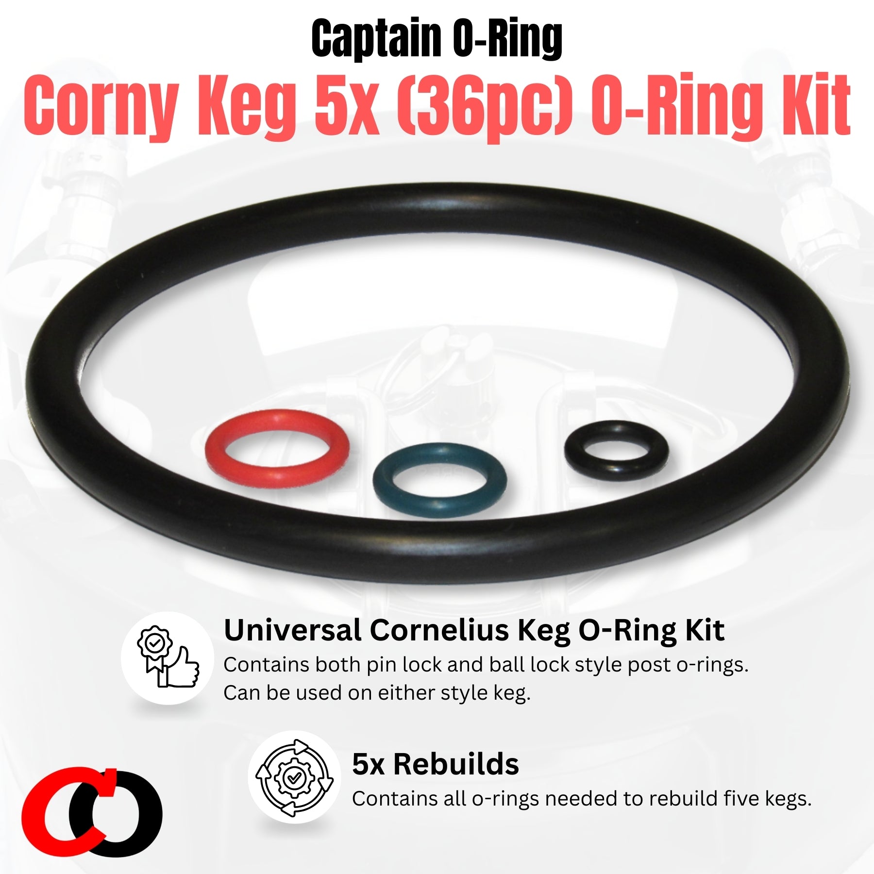 (5 sets) COLOR O-Ring Set for Cornelius Home Brew Keg [w/ O-Ring Pick]